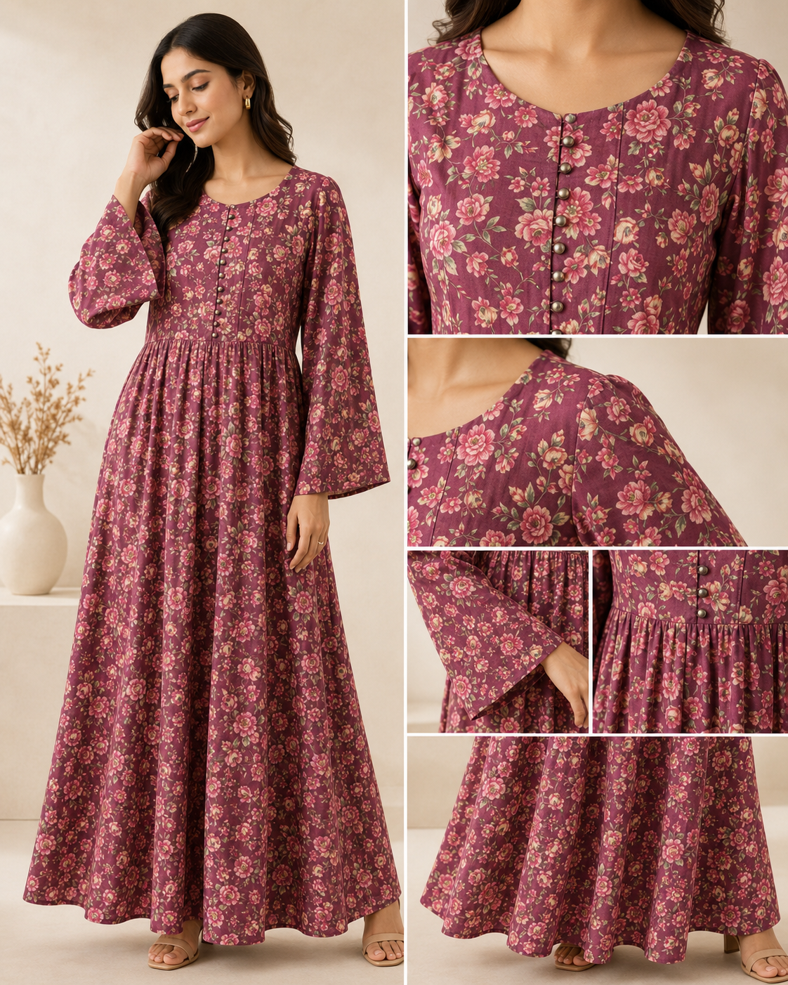 BLM-002 | Boski Linen Mauve Rose | Maxi Flairy Dress