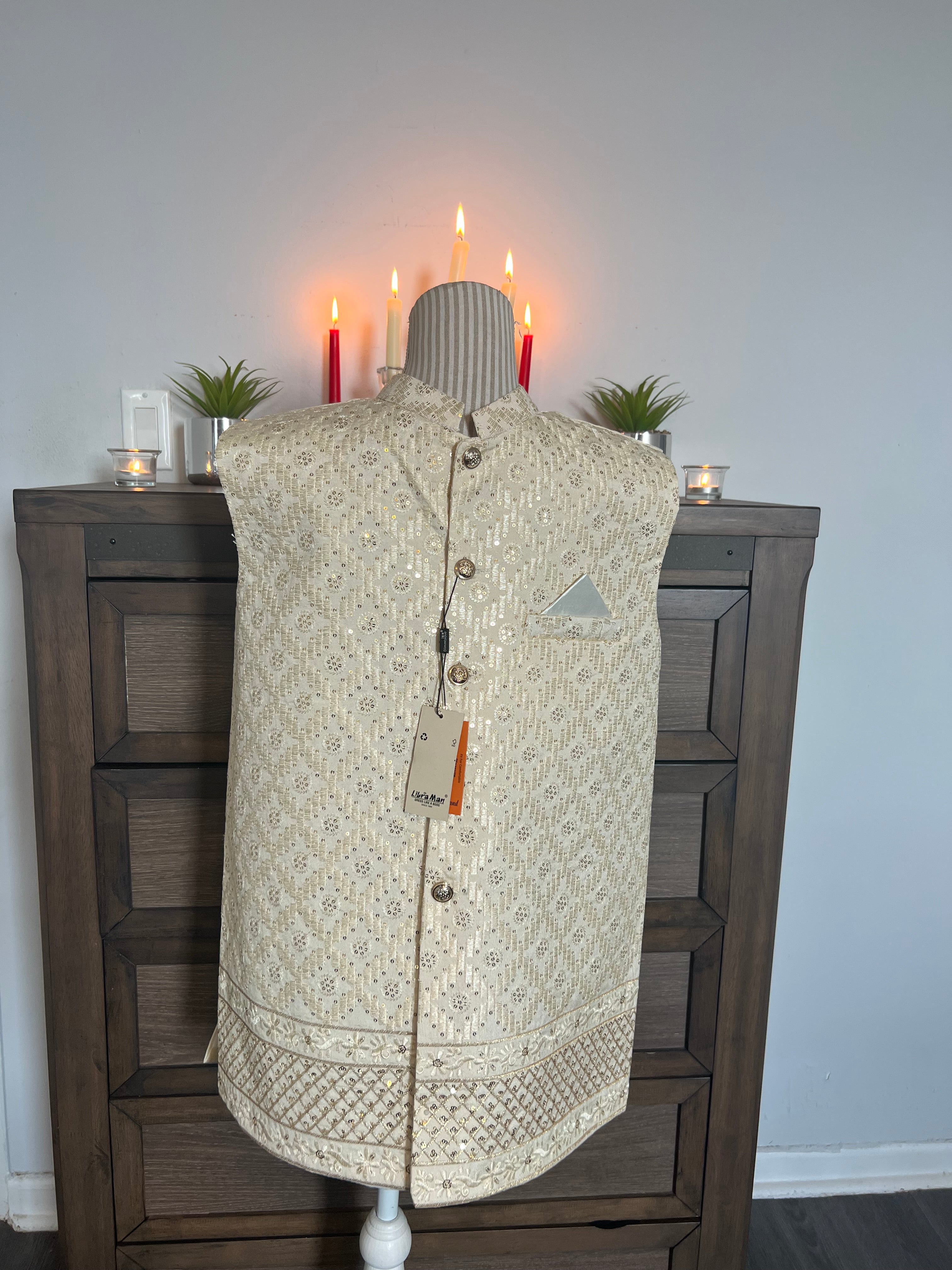 Men's Premium Sequin Embroidered Waistcoat – Slim Fit Luxury Festive Vest