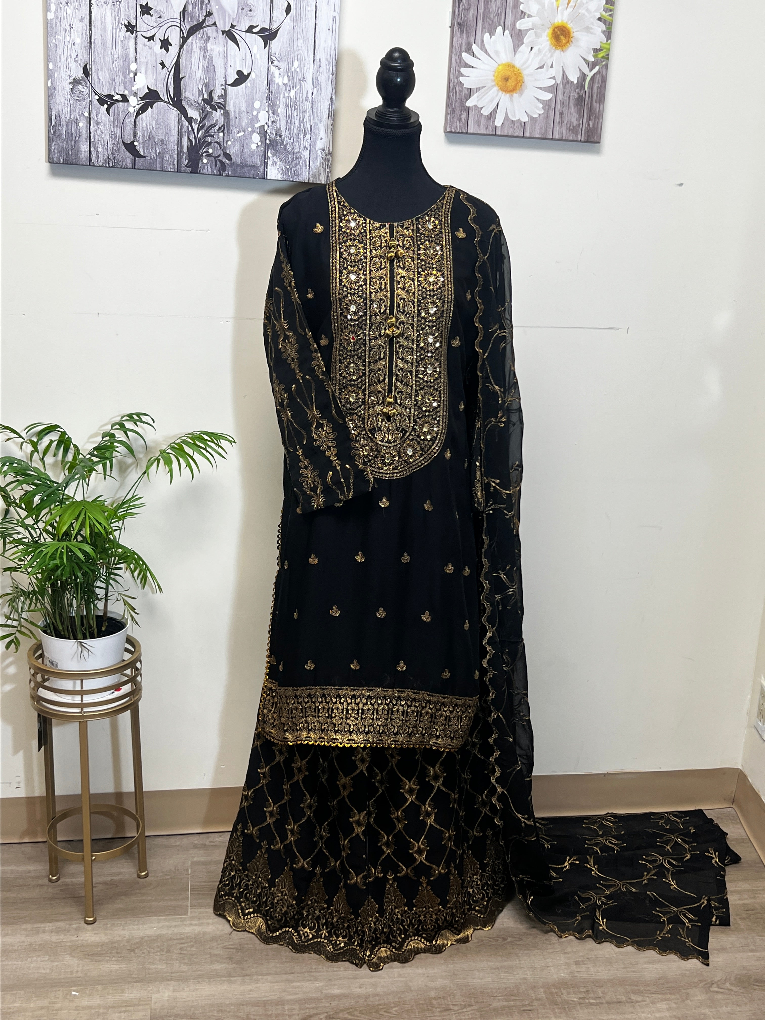 Chiffon Sharara with Tilla Work | Hand-Embroidered Bridal & Party Wear