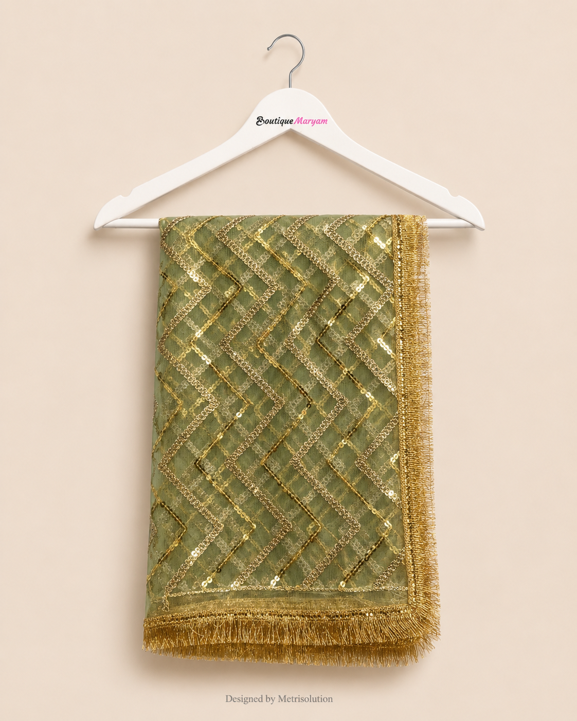 DUP-010 - Pista Green Noor-e-Riwaayat Chevron Net Dupatta