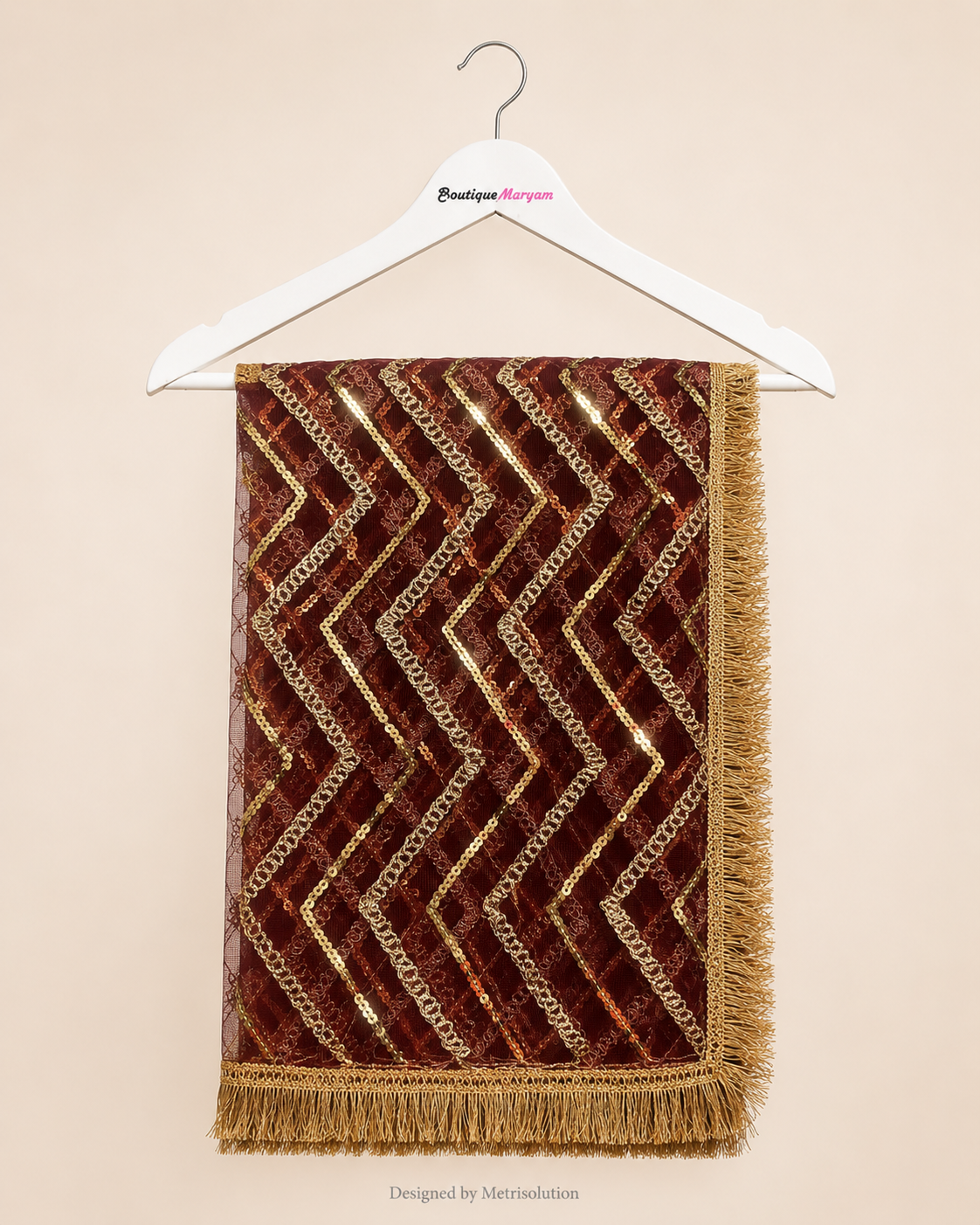 DUP-011 - Dark Maroon Noor-e-Riwaayat Chevron Net Dupatta