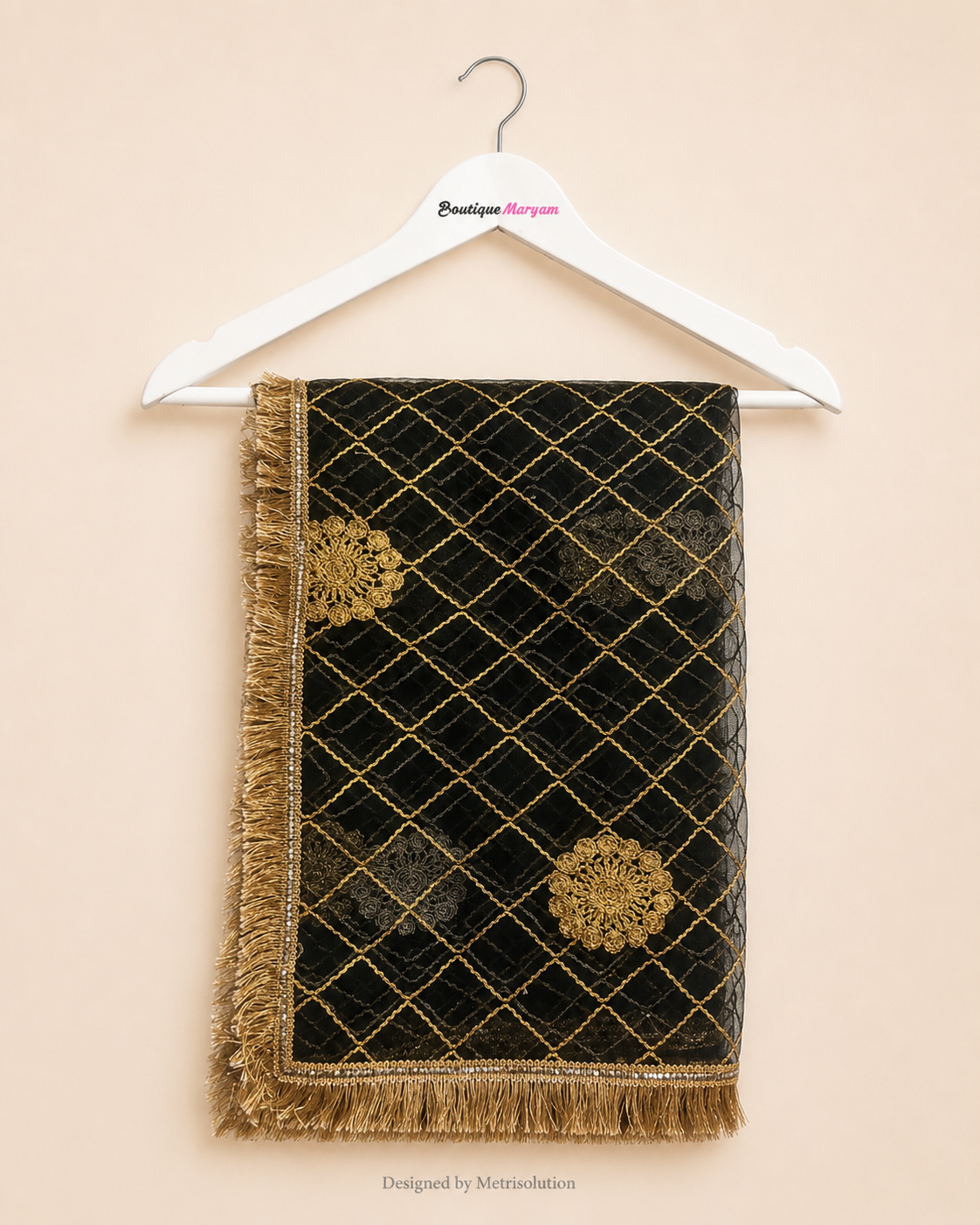 DUP-014 - Black Noor-e-Riwaayat Floral Net Dupatta