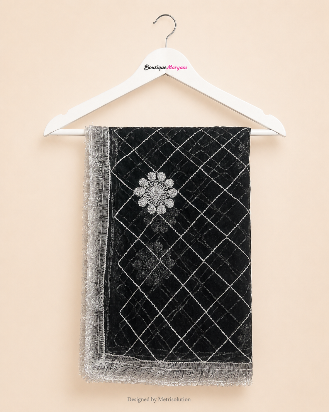 DUP-015 - Black Noor-e-Riwaayat Silver Work Net Dupatta
