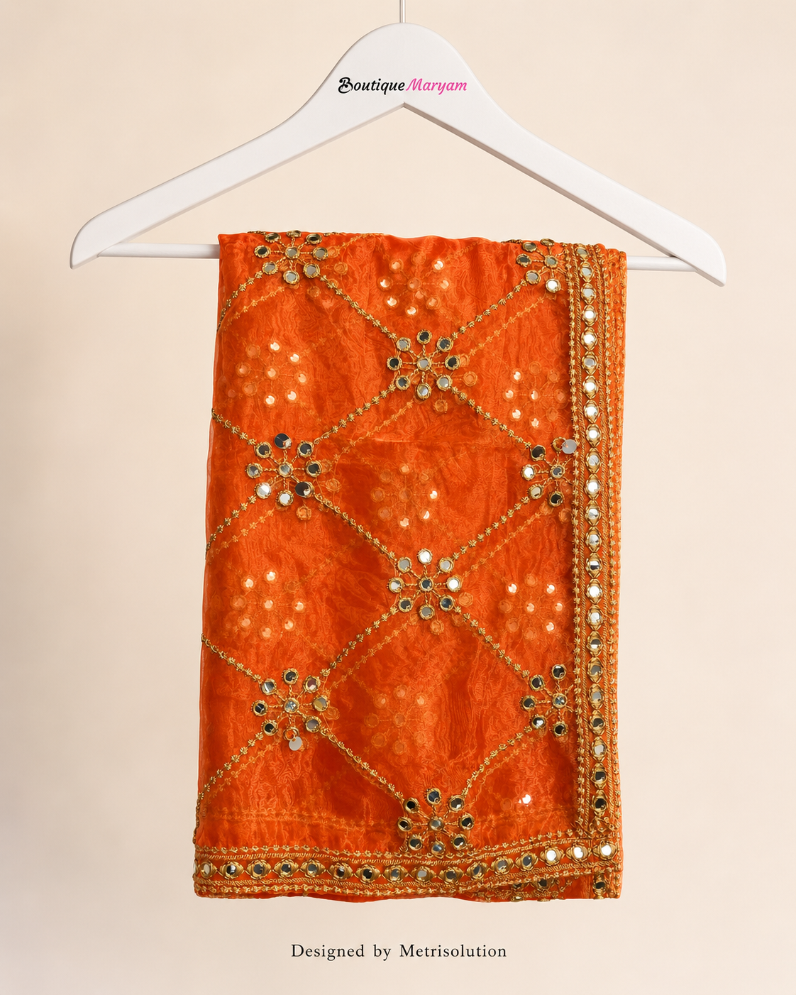 DUP-017 - Orange Noor-e-Riwaayat Sheesha Work Dupatta
