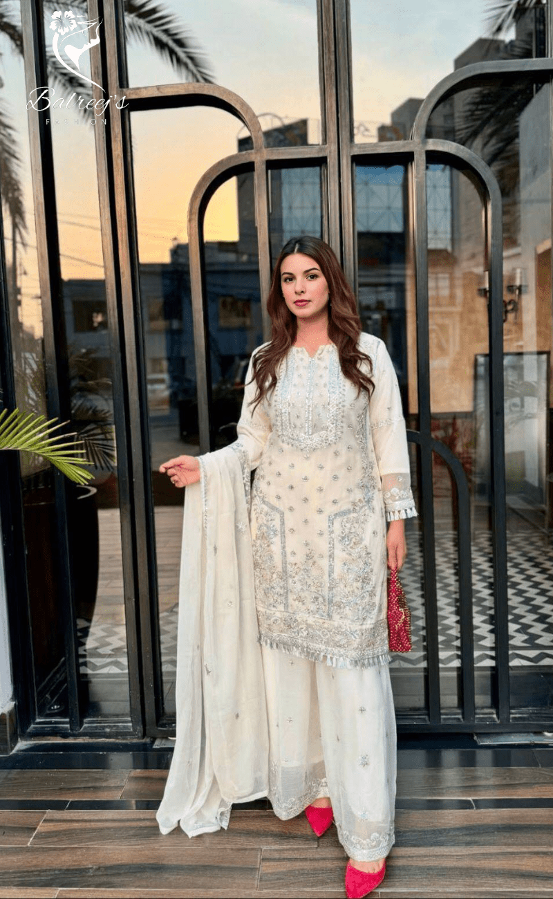 Dur-e-Fishan Silver Embroidered Suit - 2 image 5