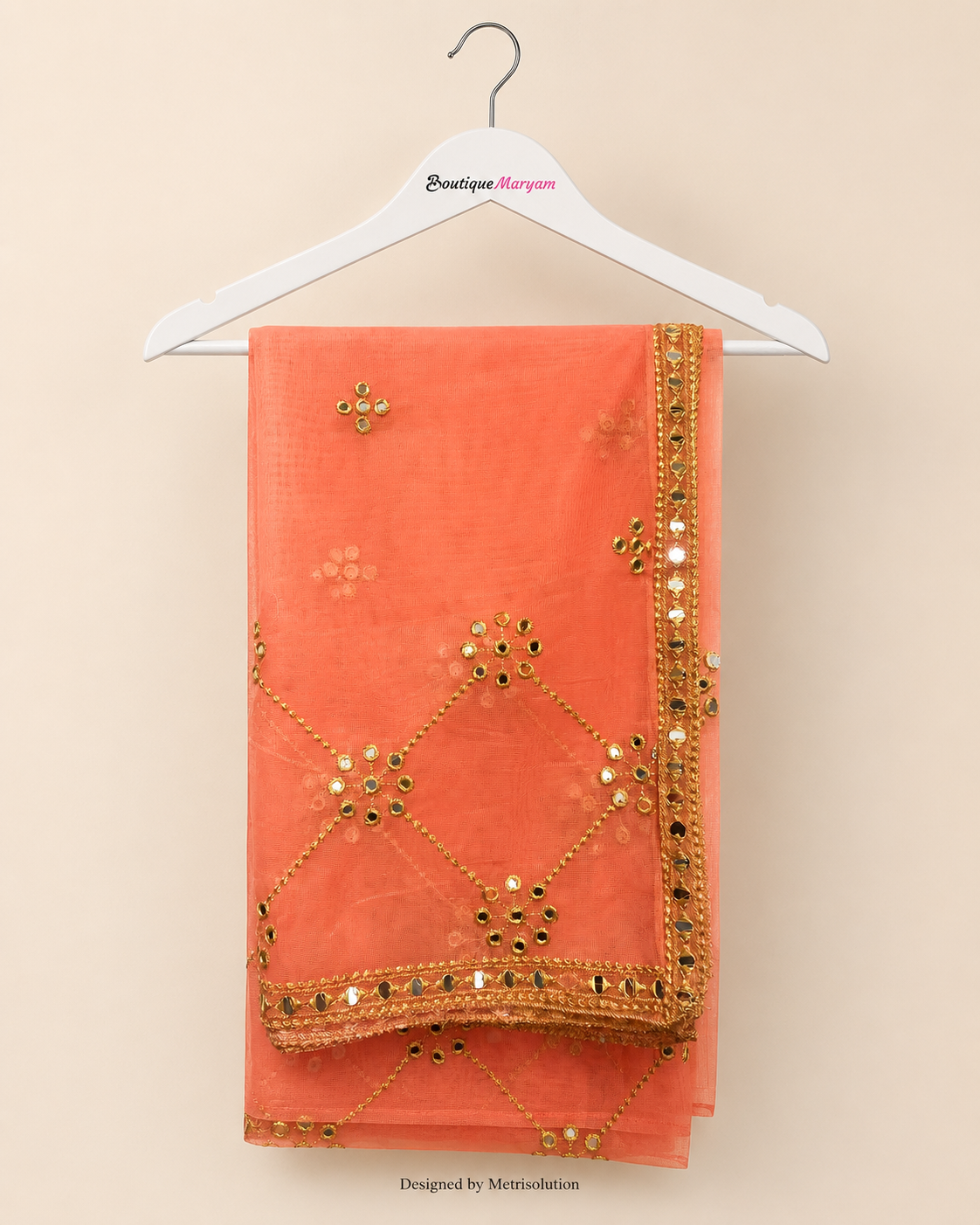 DUP-018 - Peach Noor-e-Riwaayat Sheesha Work Dupatta