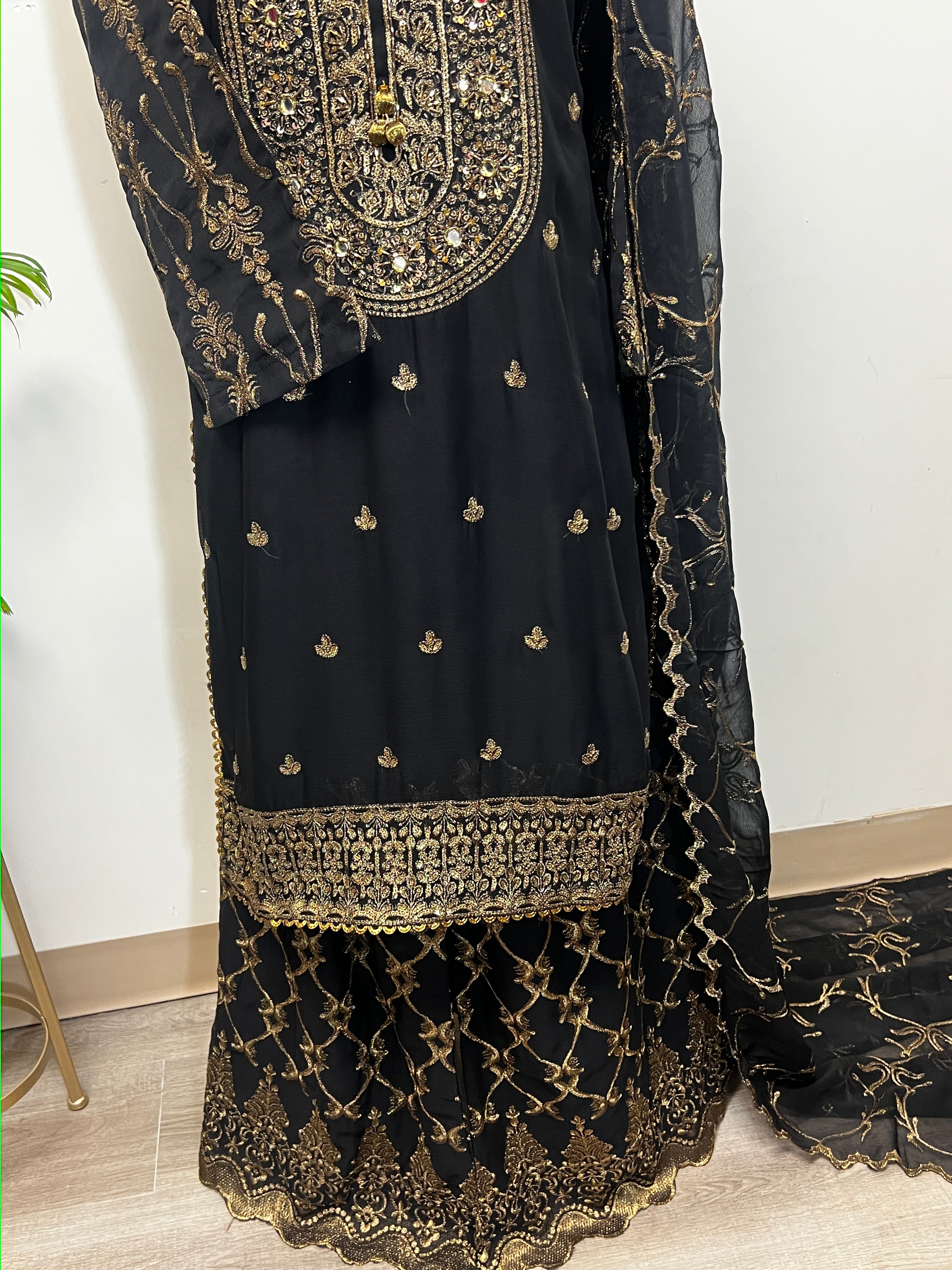 Chiffon Sharara with Tilla Work | Hand-Embroidered Bridal & Party Wear