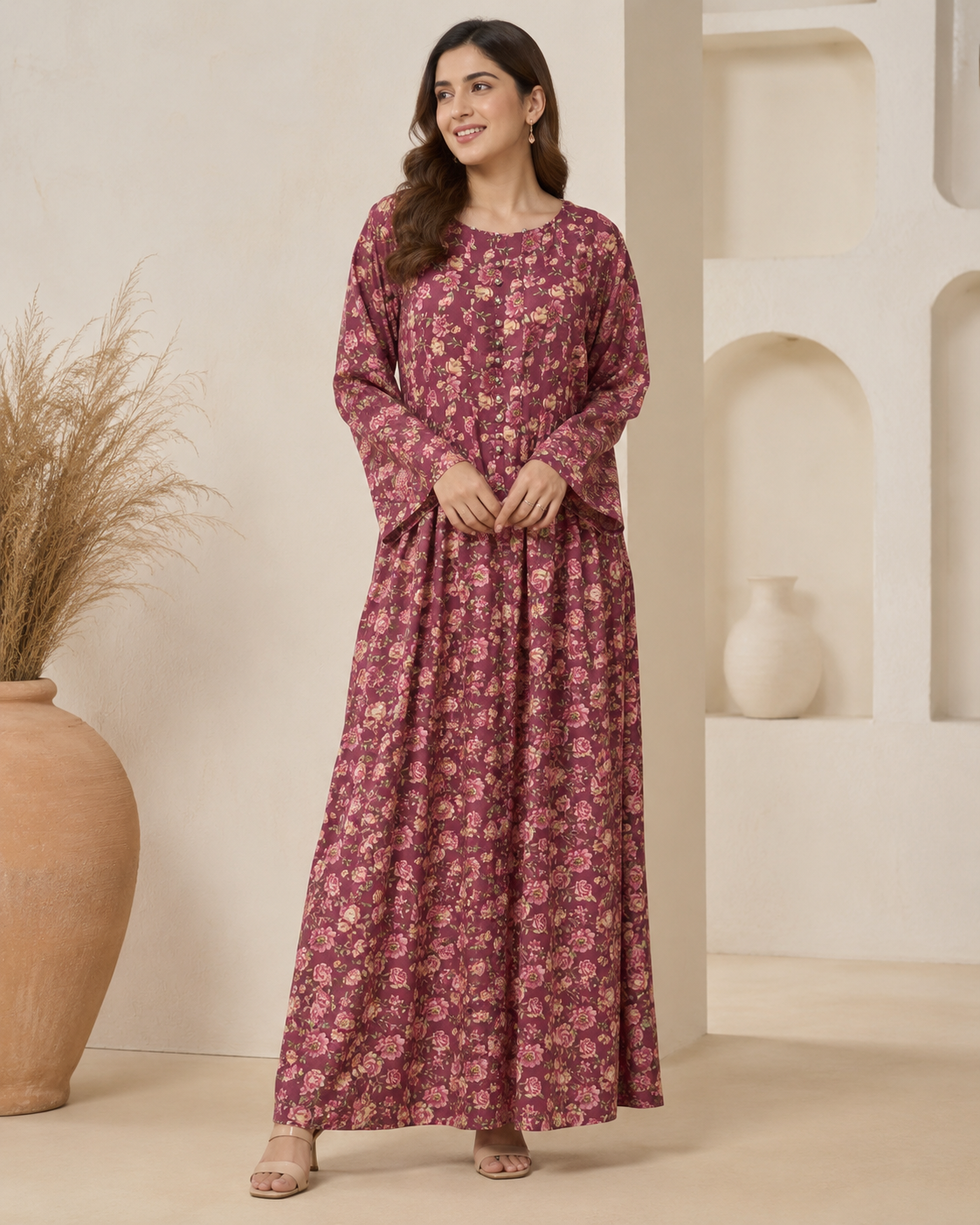 BLM-002 | Boski Linen Mauve Rose | Maxi Flairy Dress