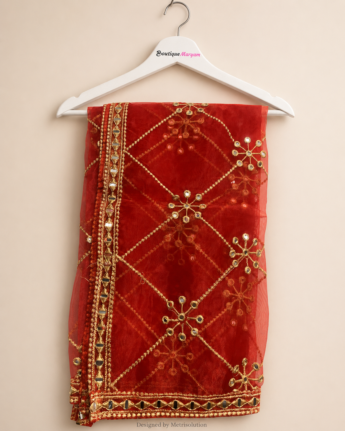 DUP-020 - Red Noor-e-Riwaayat Sheesha Work Dupatta