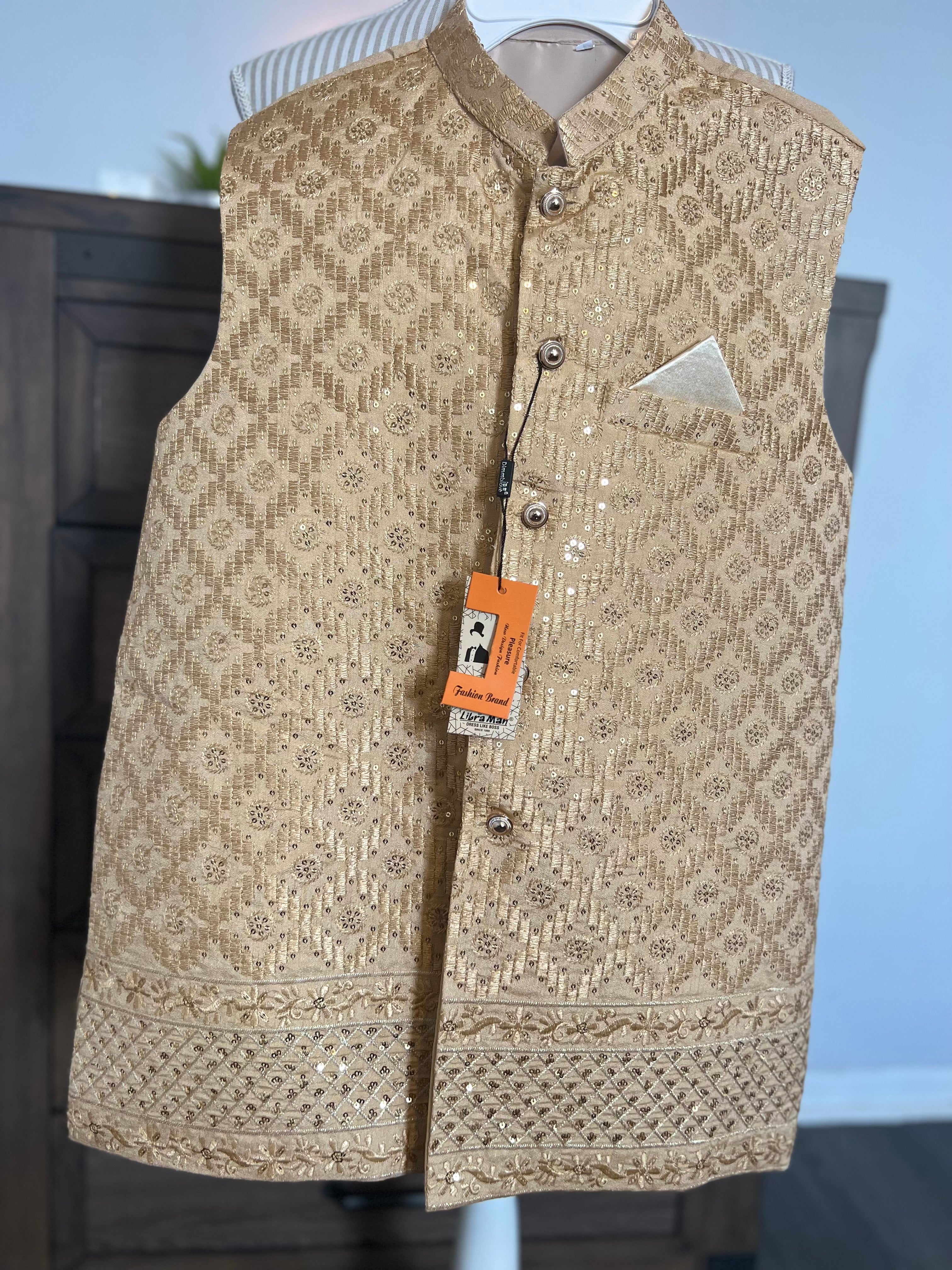 Men's Premium Sequin Embroidered Waistcoat – Slim Fit Luxury Festive Vest