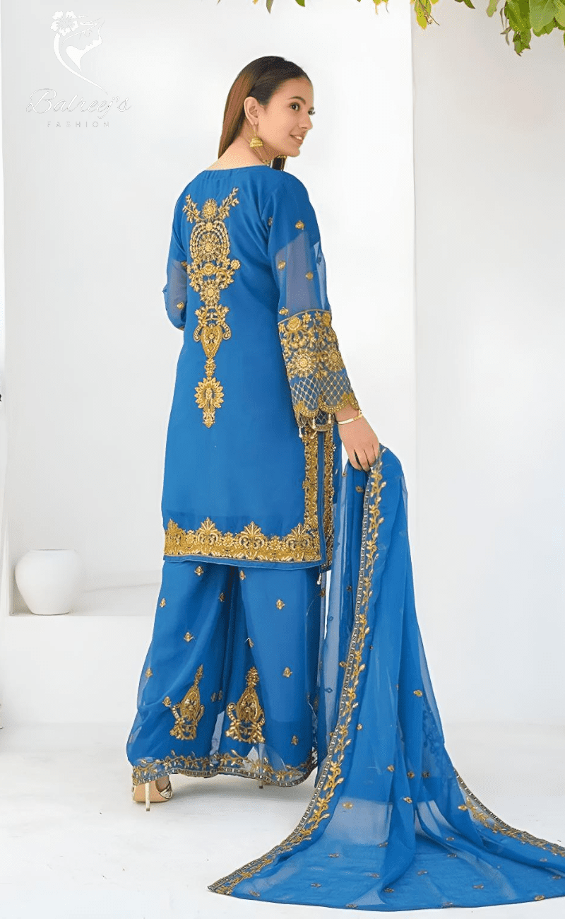 Embroidered Chiffon Gharara Suit Set image 6