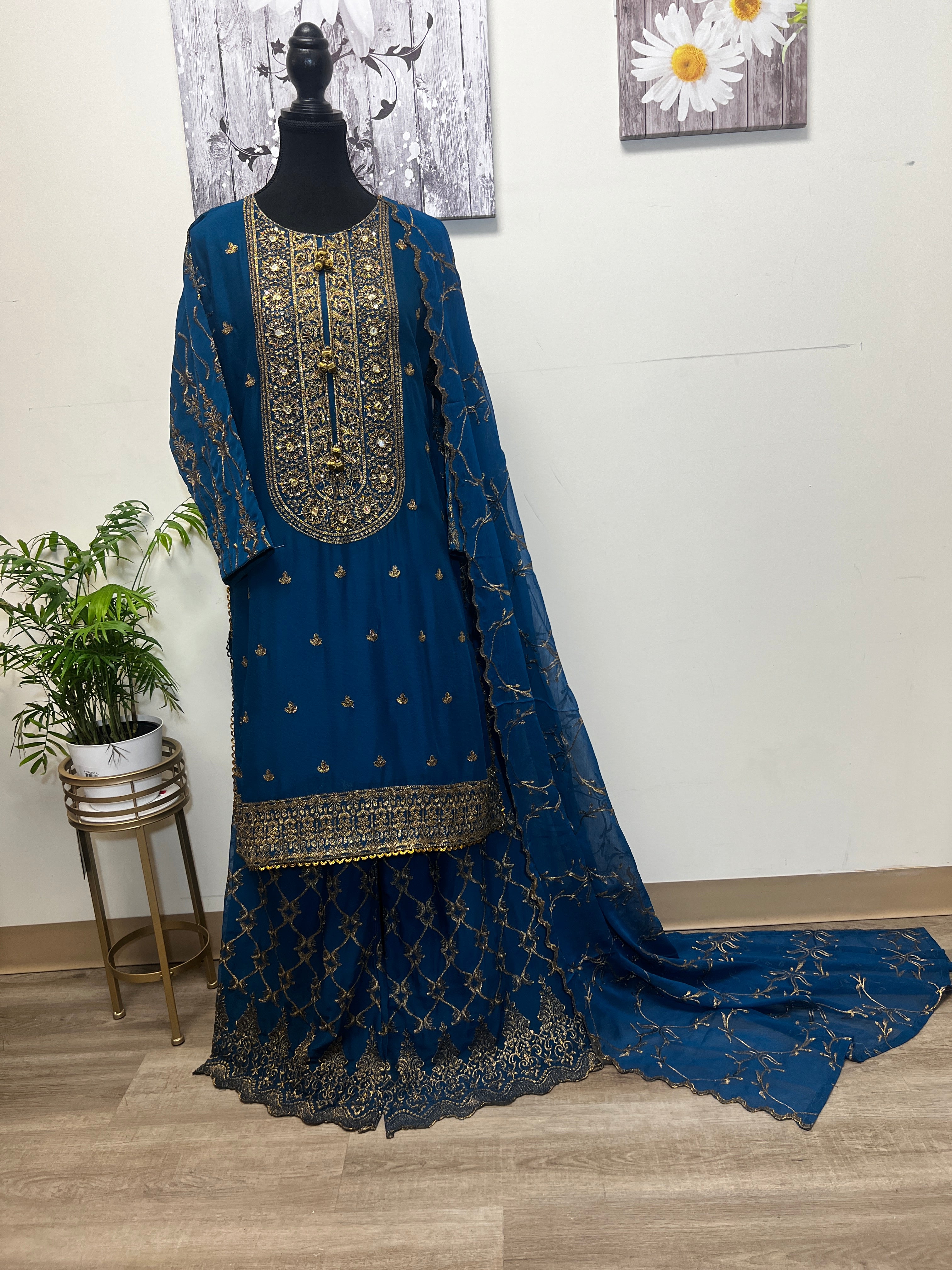 Chiffon Sharara with Tilla Work | Hand-Embroidered Bridal & Party Wear