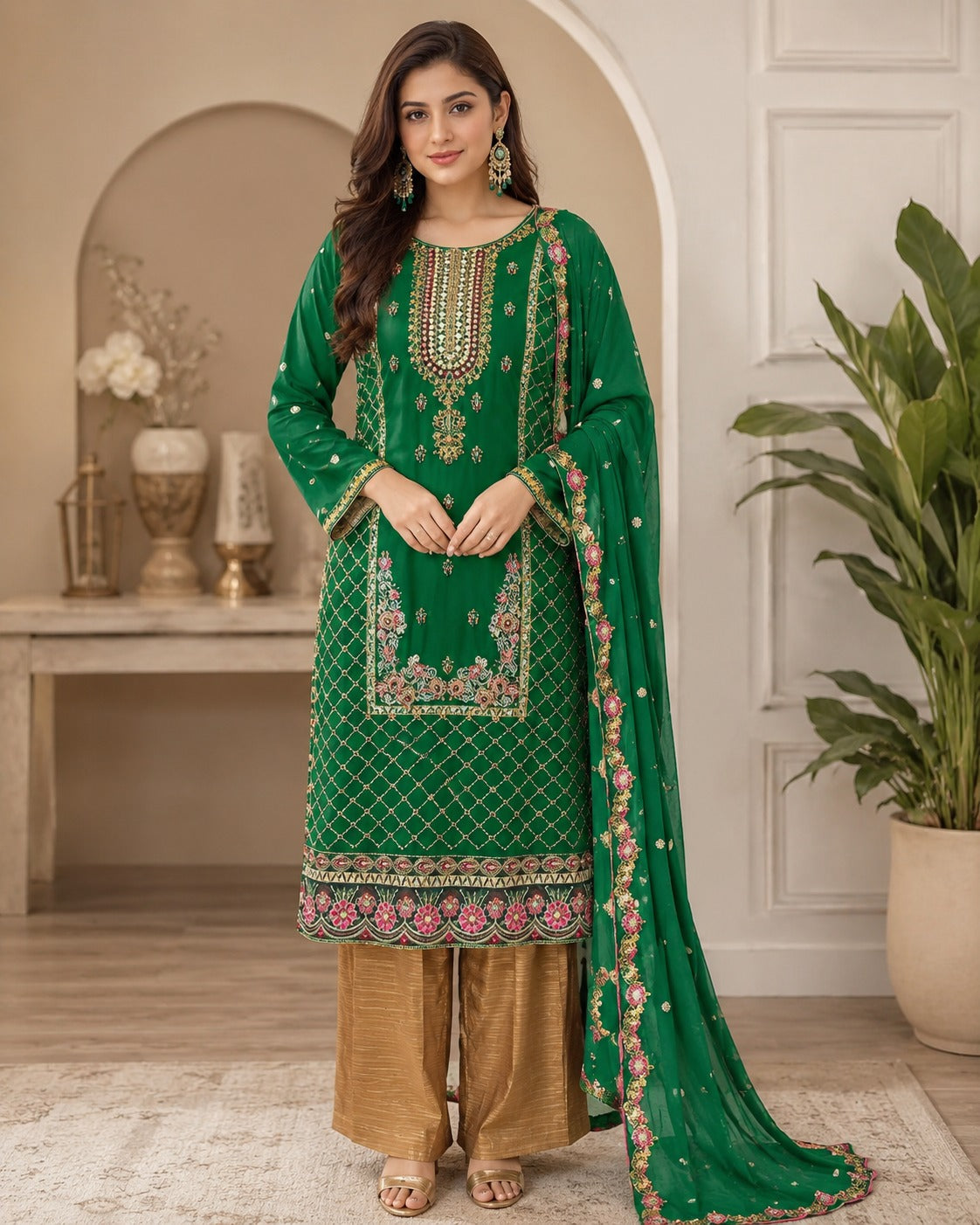 BM-CH-039 - Embroidered Chiffon 3 Piece Suit