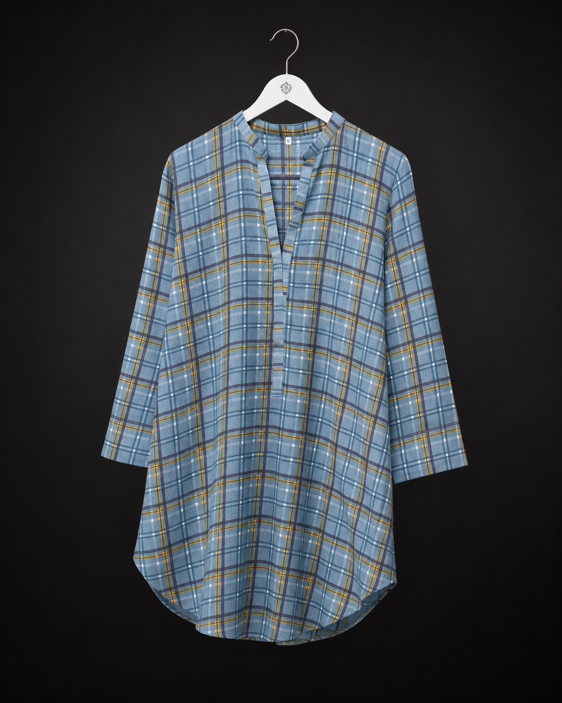LK-010 Sky Blue Check Linen XXL Kurti