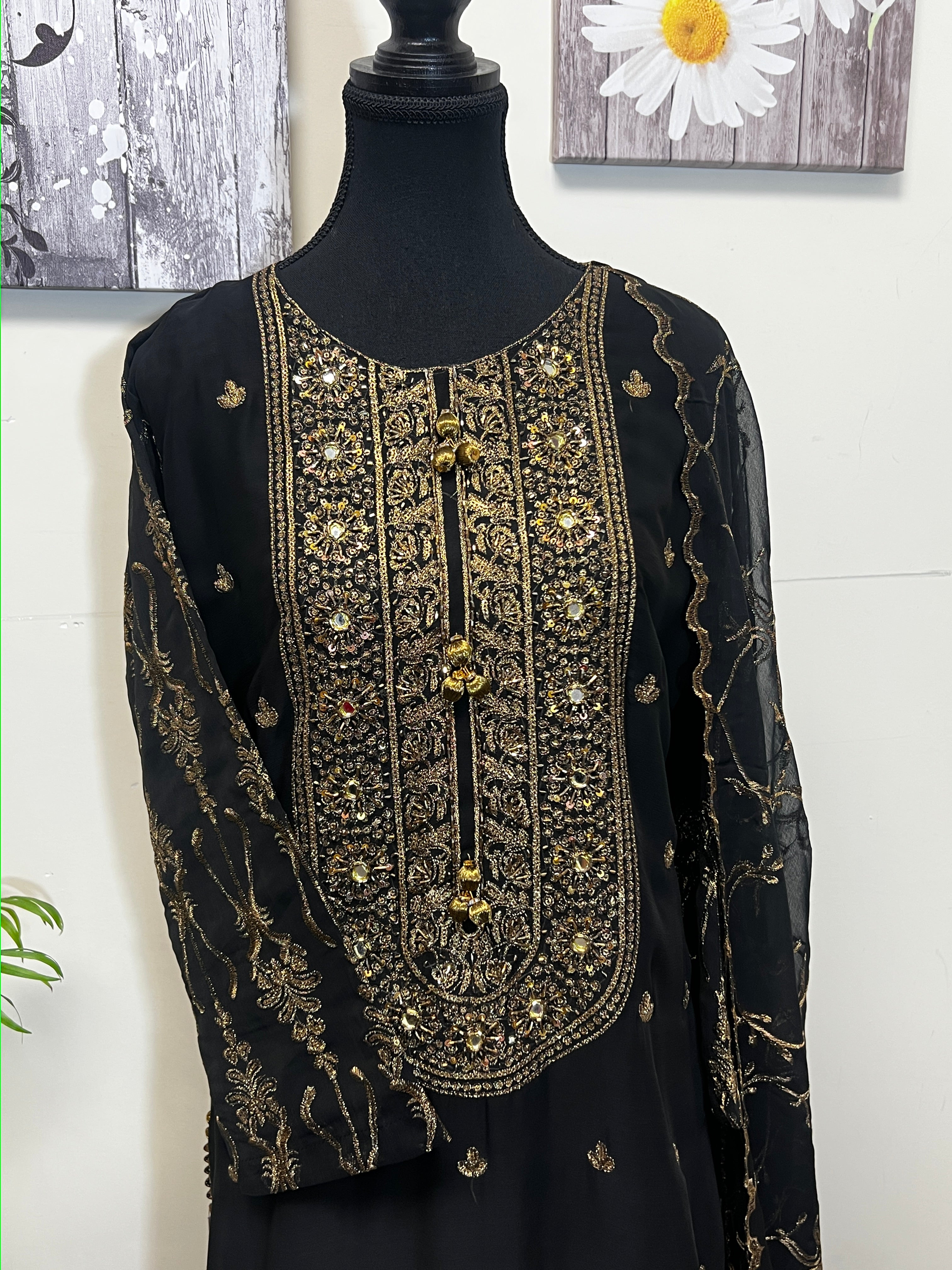Chiffon Sharara with Tilla Work | Hand-Embroidered Bridal & Party Wear