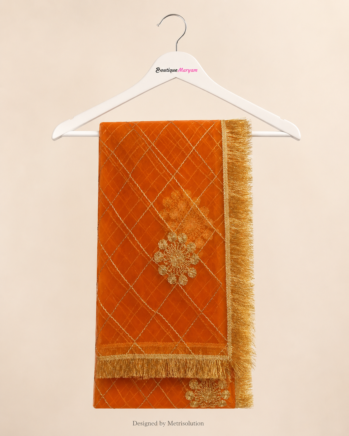 DUP-004 - Burnt Orange Noor-e-Riwaayat Floral Net Dupatta