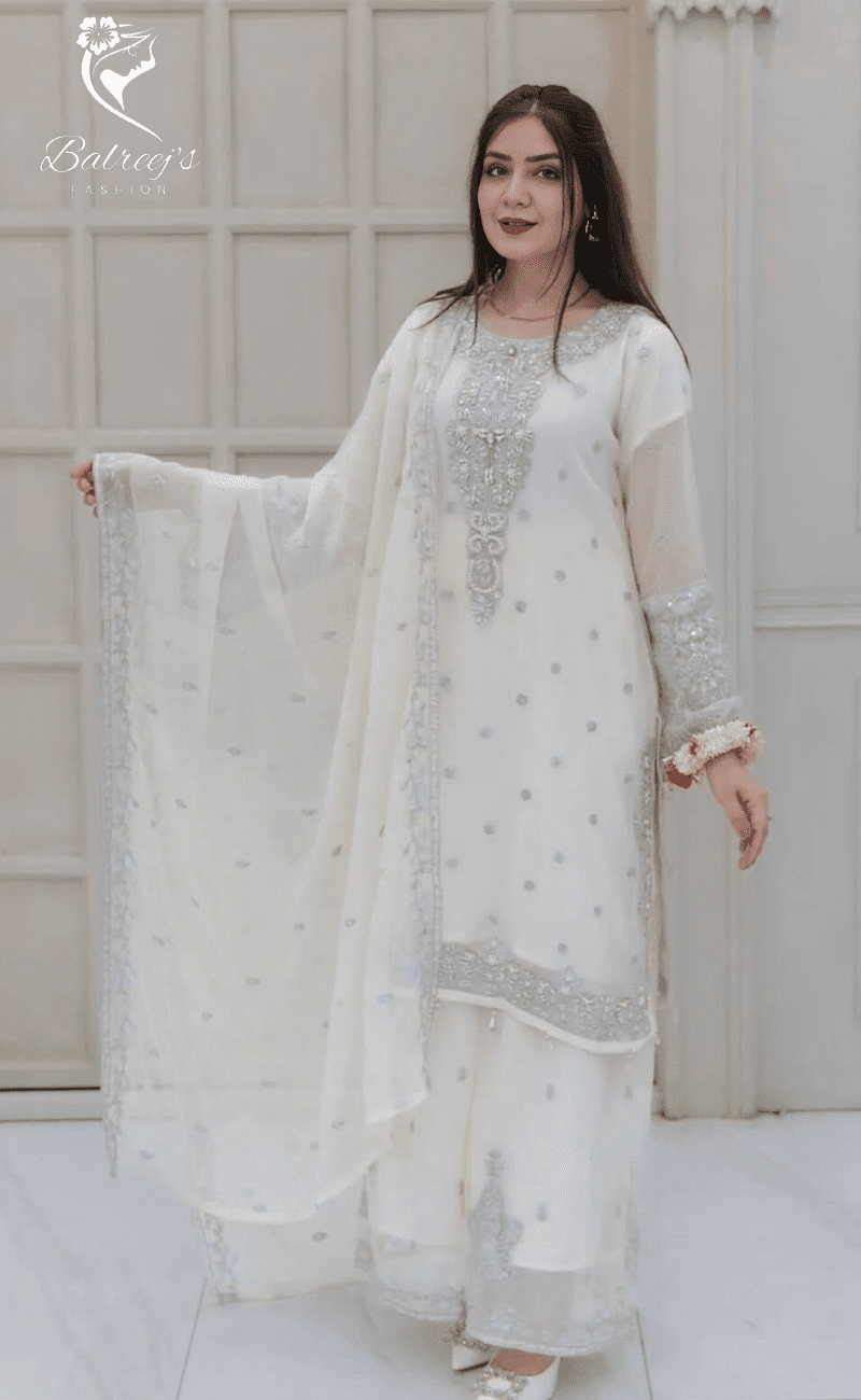 Embroidered Chiffon Gharara Suit Set image 1