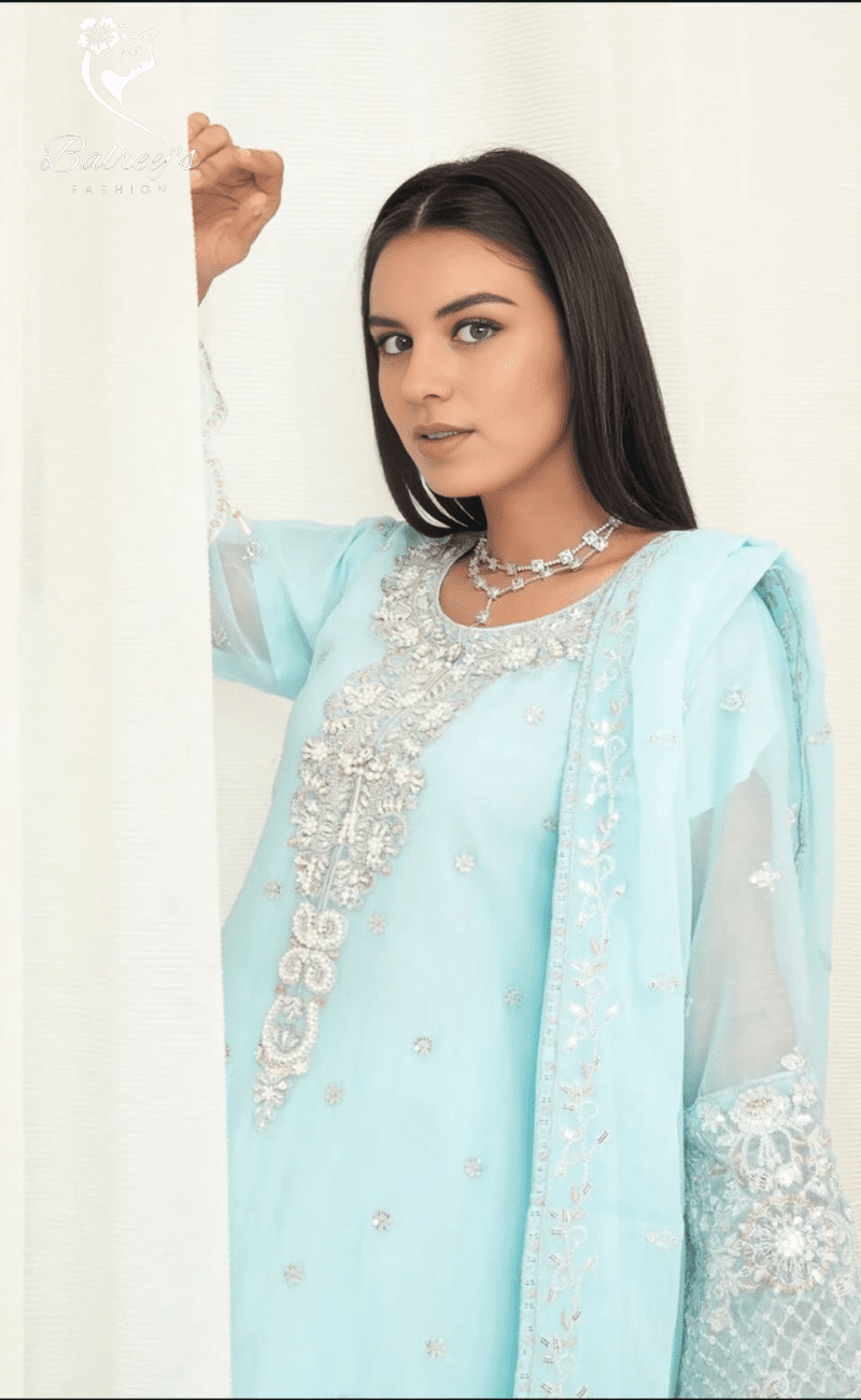 Embroidered Chiffon Gharara Suit Set image 4