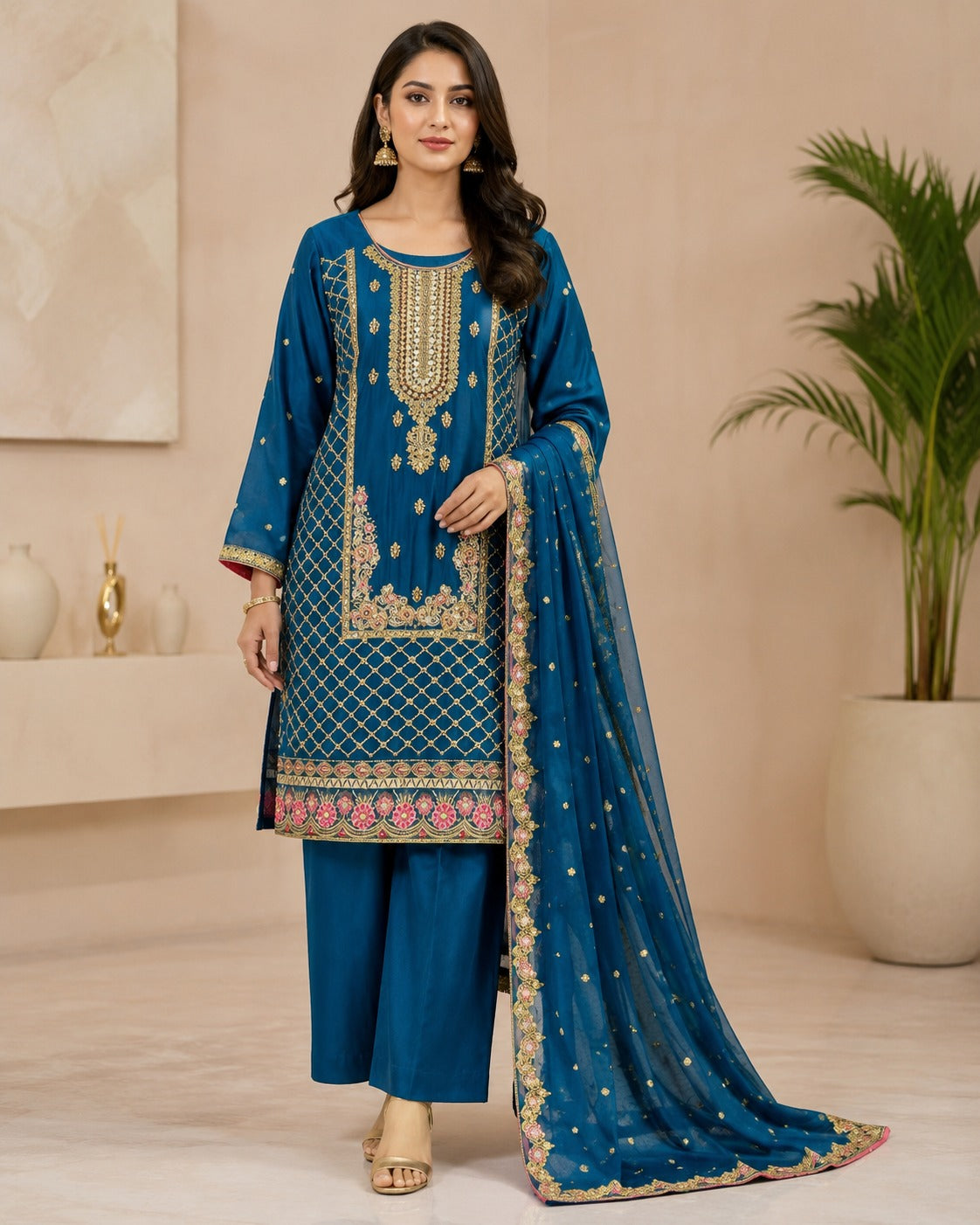 BM-CH-039 - Embroidered Chiffon 3 Piece Suit