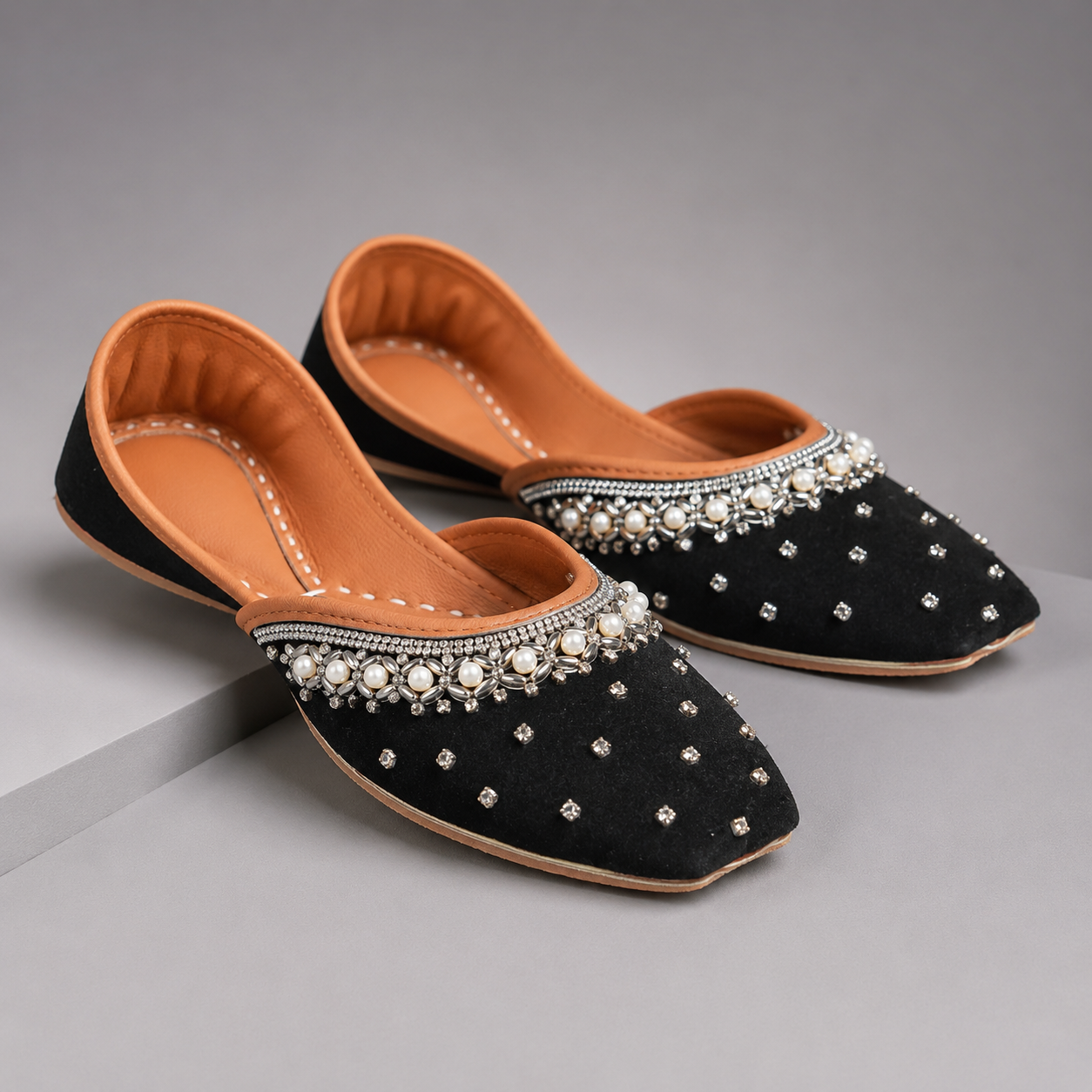 JUT-001 Pearl Embellished Khussa Mule Jutti