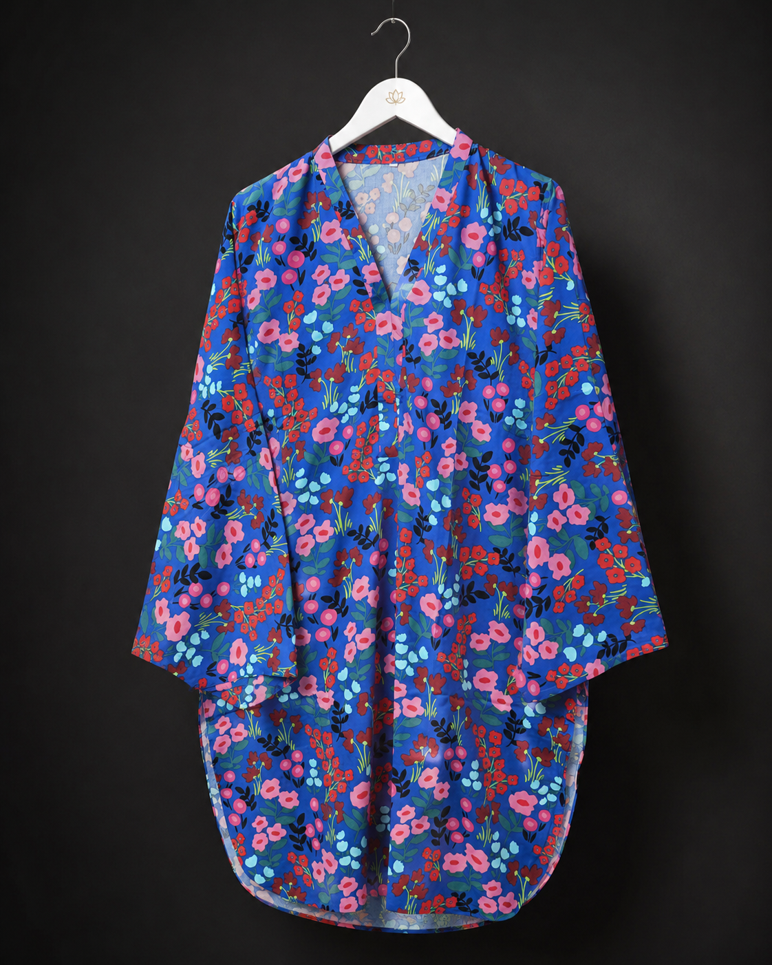 LK-007 Royal Blue Digital Print Linen XXL Kurti