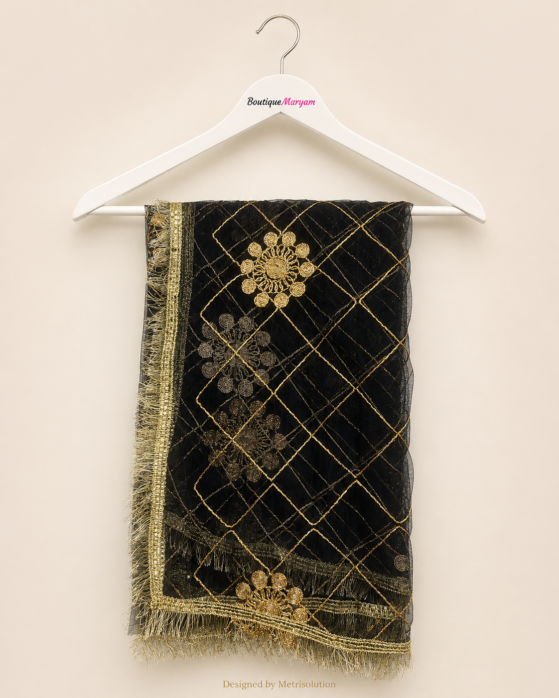 DUP-005 - Black Noor-e-Riwaayat Floral Net Dupatta
