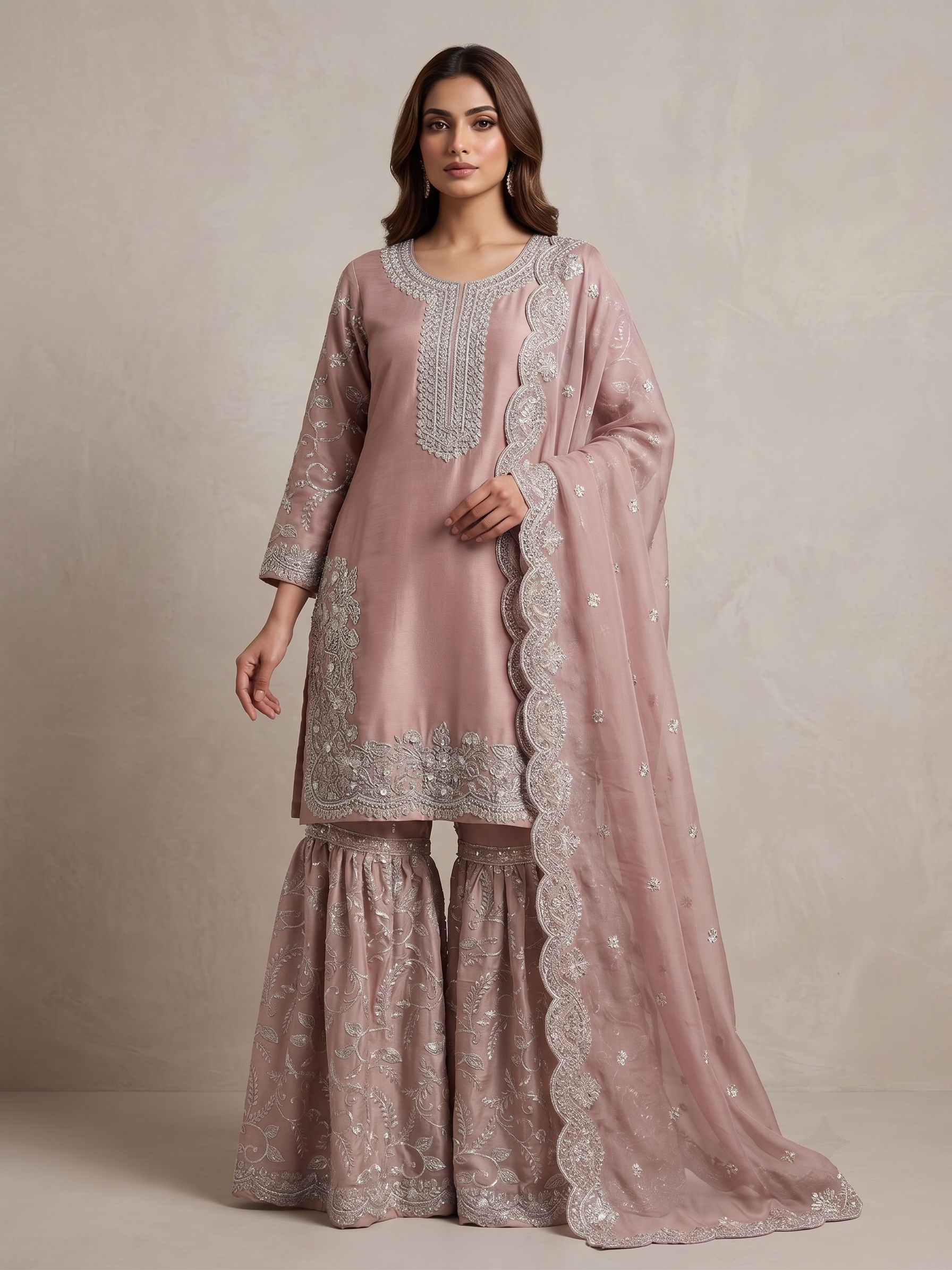 BM-CH-031 - Luxe Embroidered Chiffon Gharara 3 Piece Suit