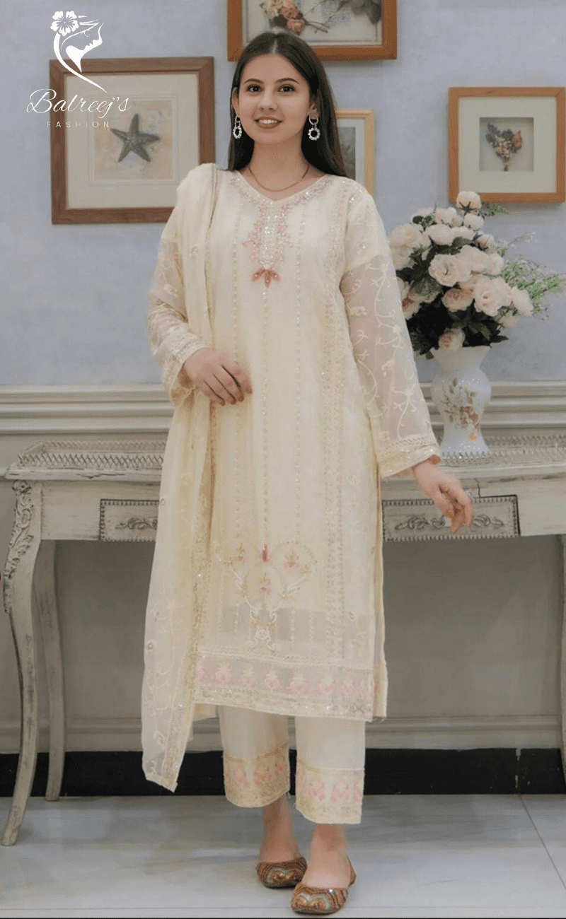 Chiffon 3-Piece Moti Work Suit image 2