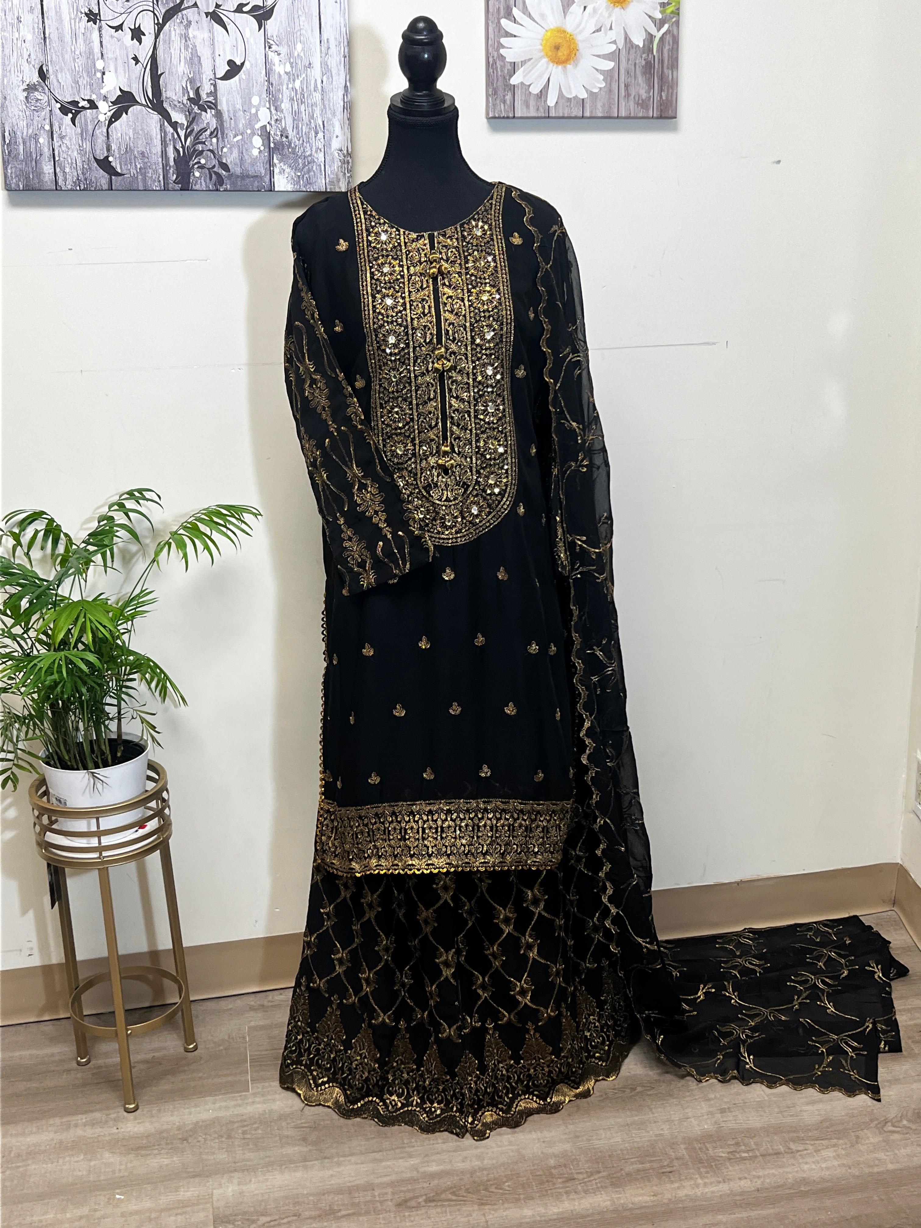 Chiffon Sharara with Tilla Work | Hand-Embroidered Bridal & Party Wear