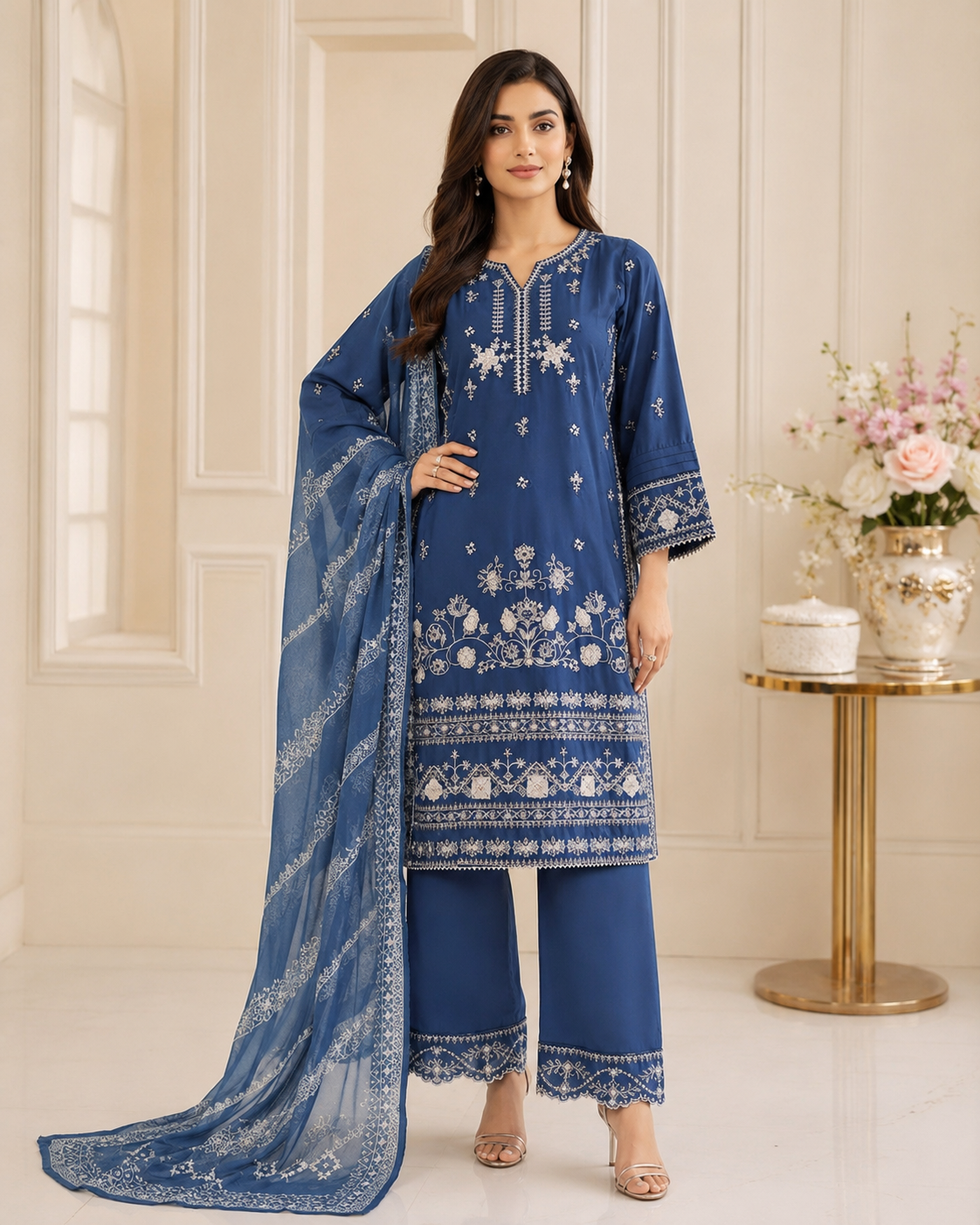 BSL-006 Bin Saeed Luxury Embroidered 3PC Suit - Dusty Blue