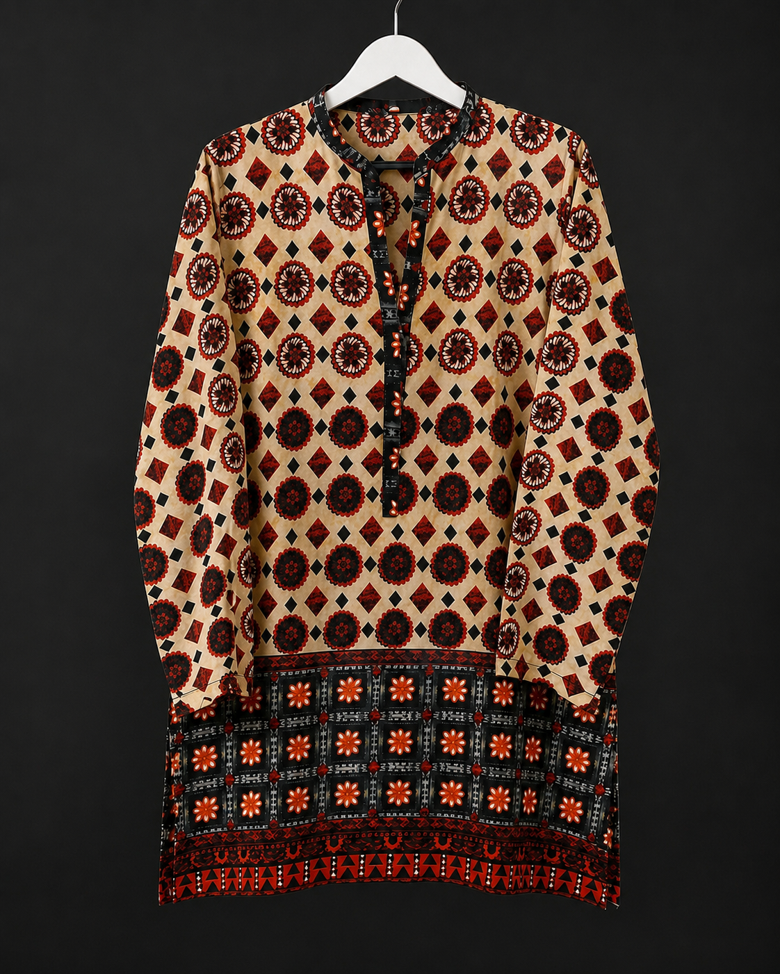 GEO-007 | Beige Red | Georgette XXL Tunic / Top