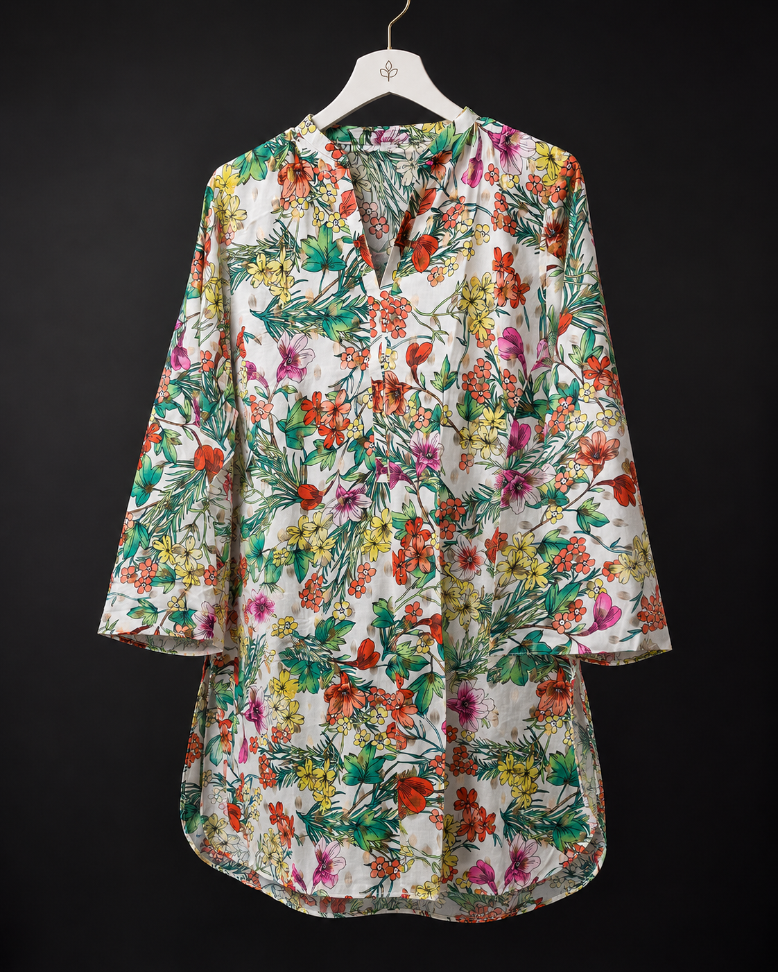LK-002 Off White Multi Floral Linen XXL Kurti
