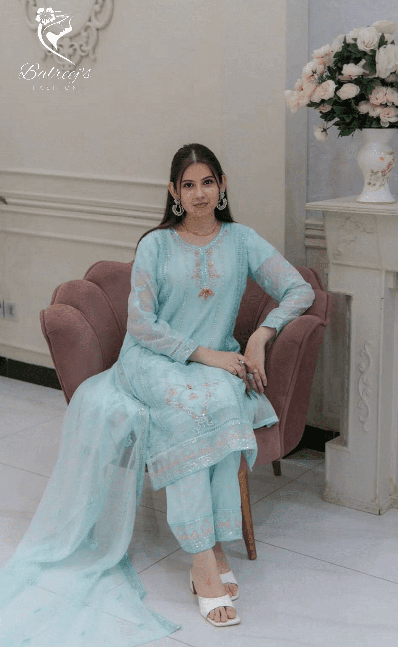 Chiffon 3-Piece Moti Work Suit image 4
