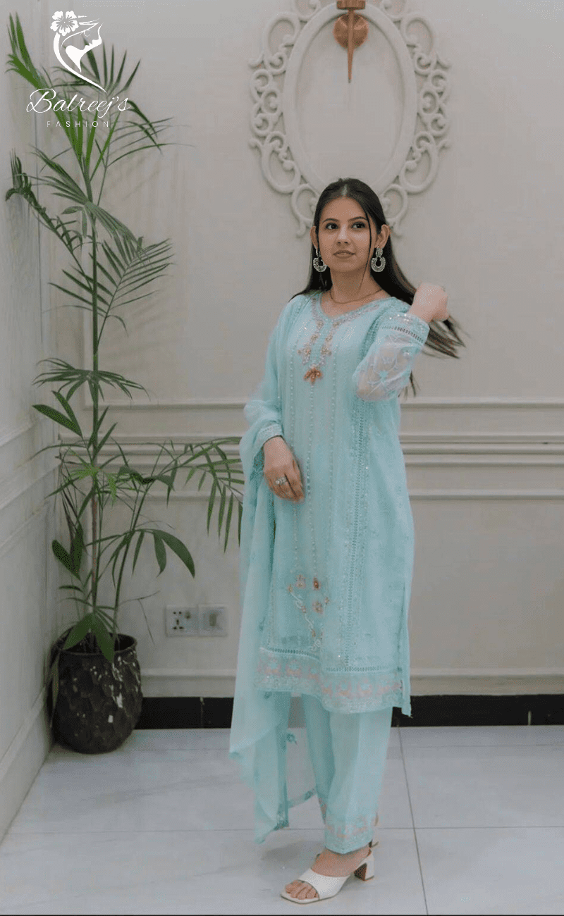 Chiffon 3-Piece Moti Work Suit image 3