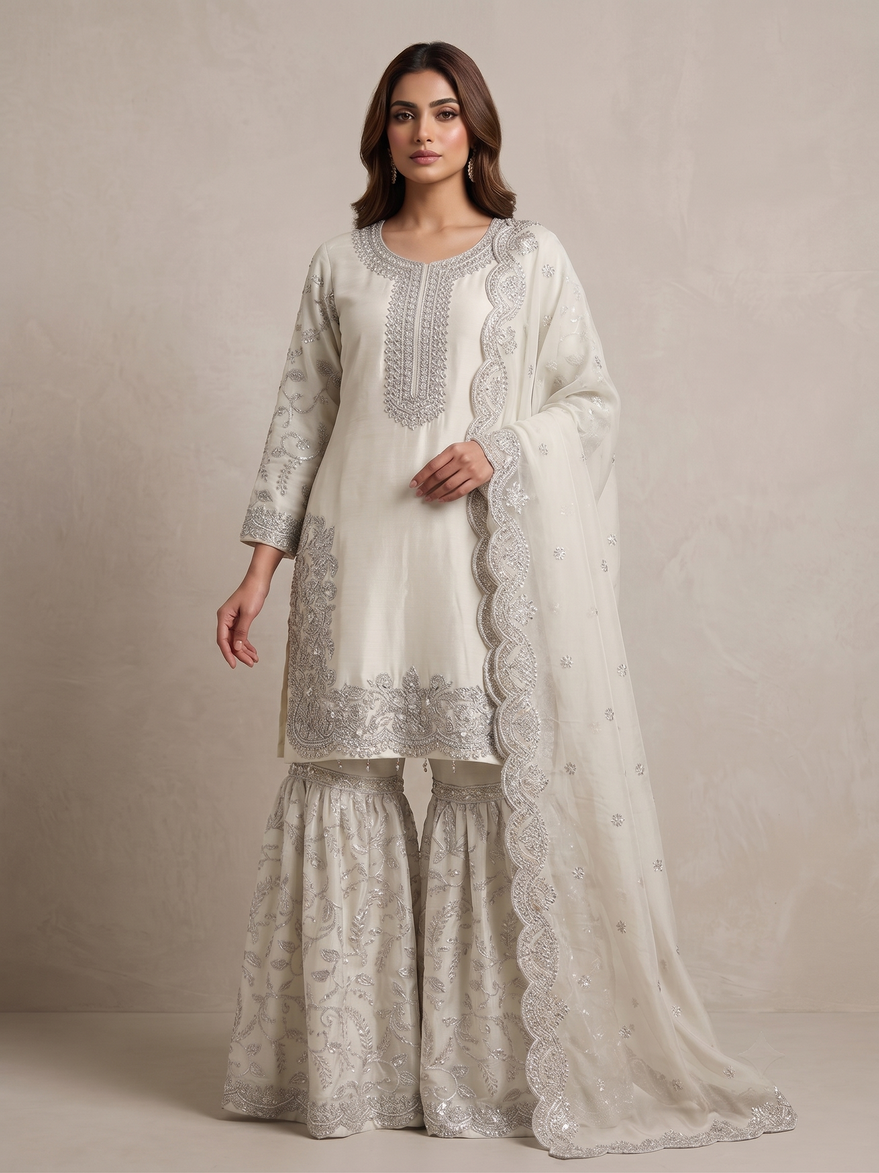 BM-CH-031 - Luxe Embroidered Chiffon Gharara 3 Piece Suit