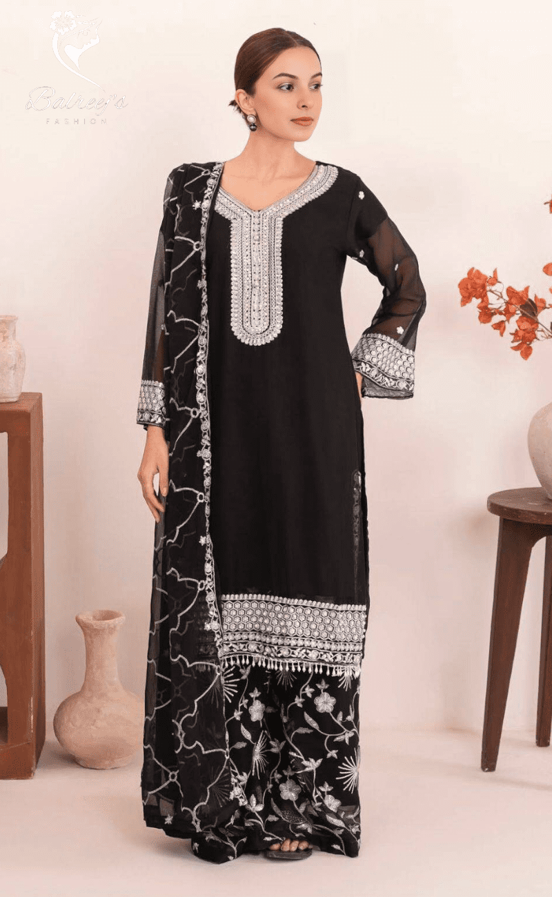 Chiffon Hamd Shirt Plazo Set image 3