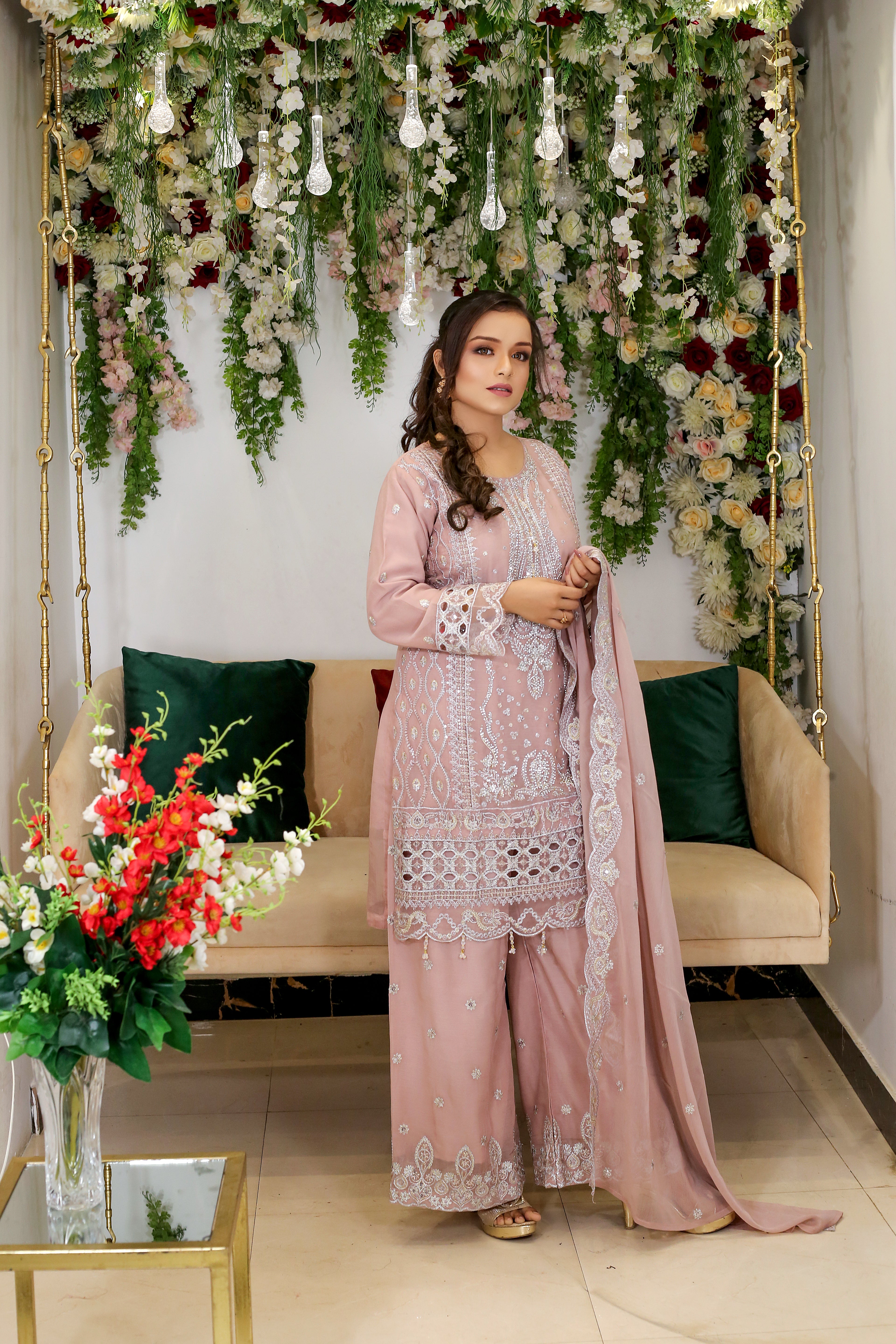 BF-004 Luxury Silver Zari & Stone Embroidered Suit