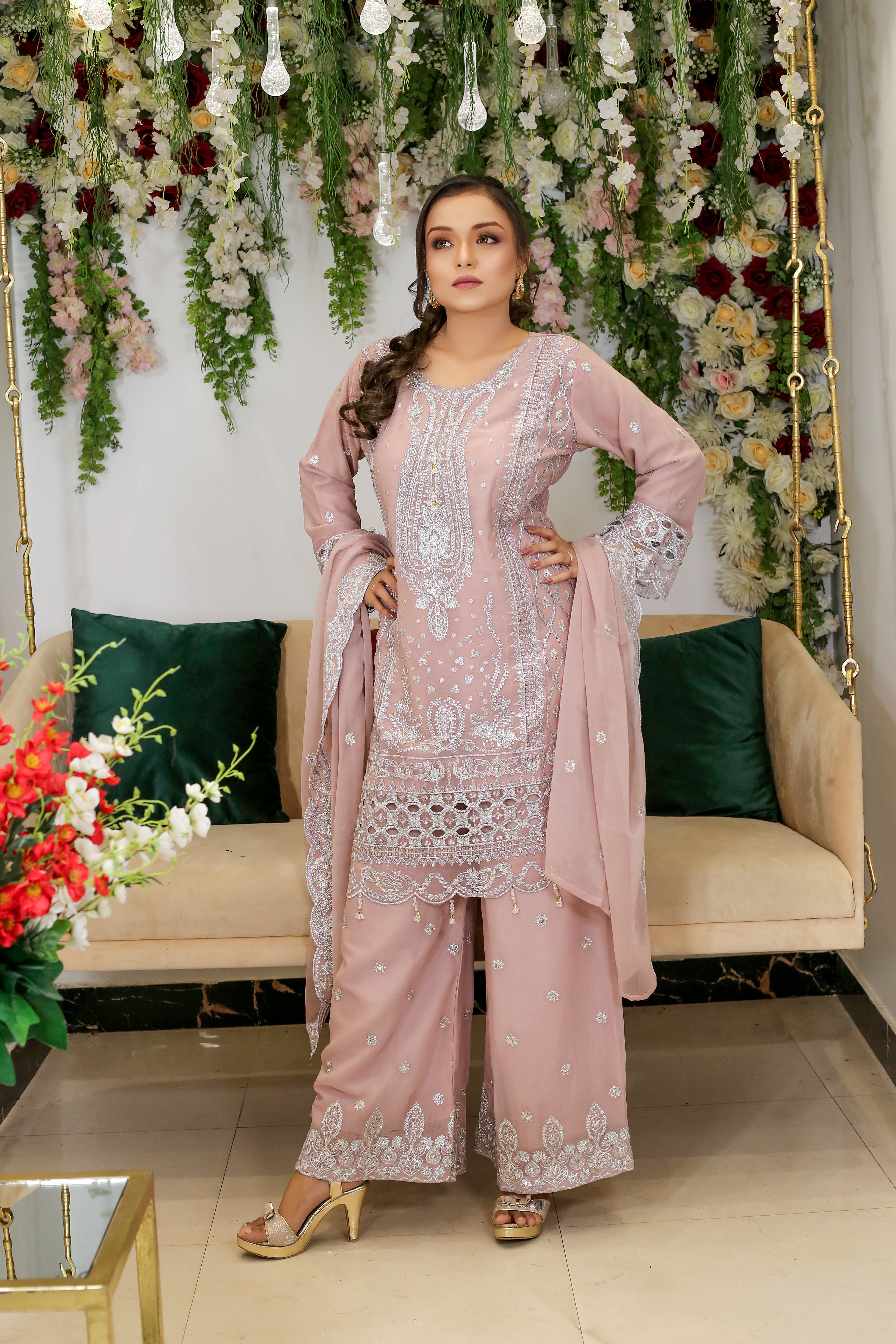 BF-004 Luxury Silver Zari & Stone Embroidered Suit