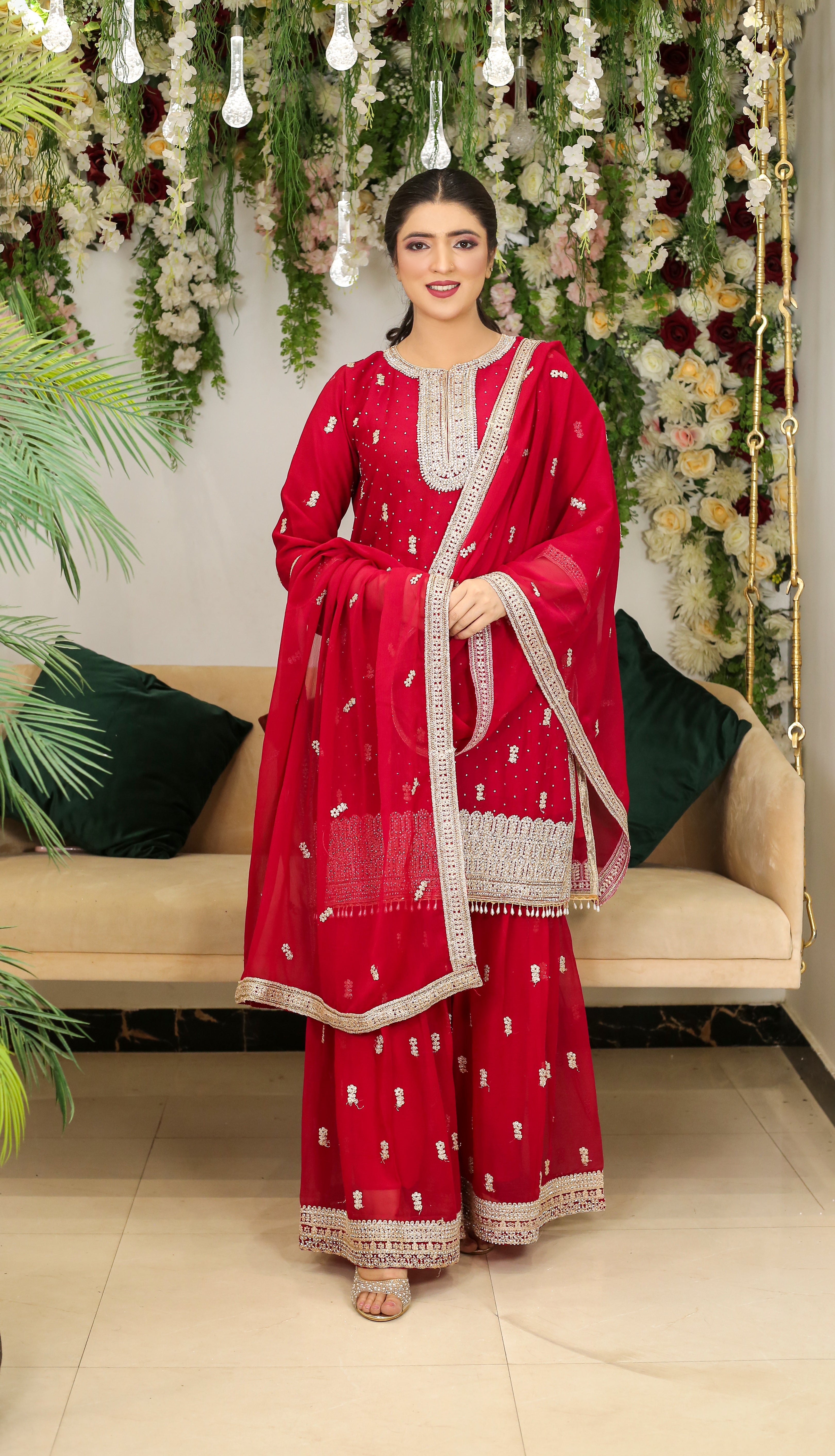 3PC DMC Stone Work Gharara Suit | Heavy Designer Wedding Wear