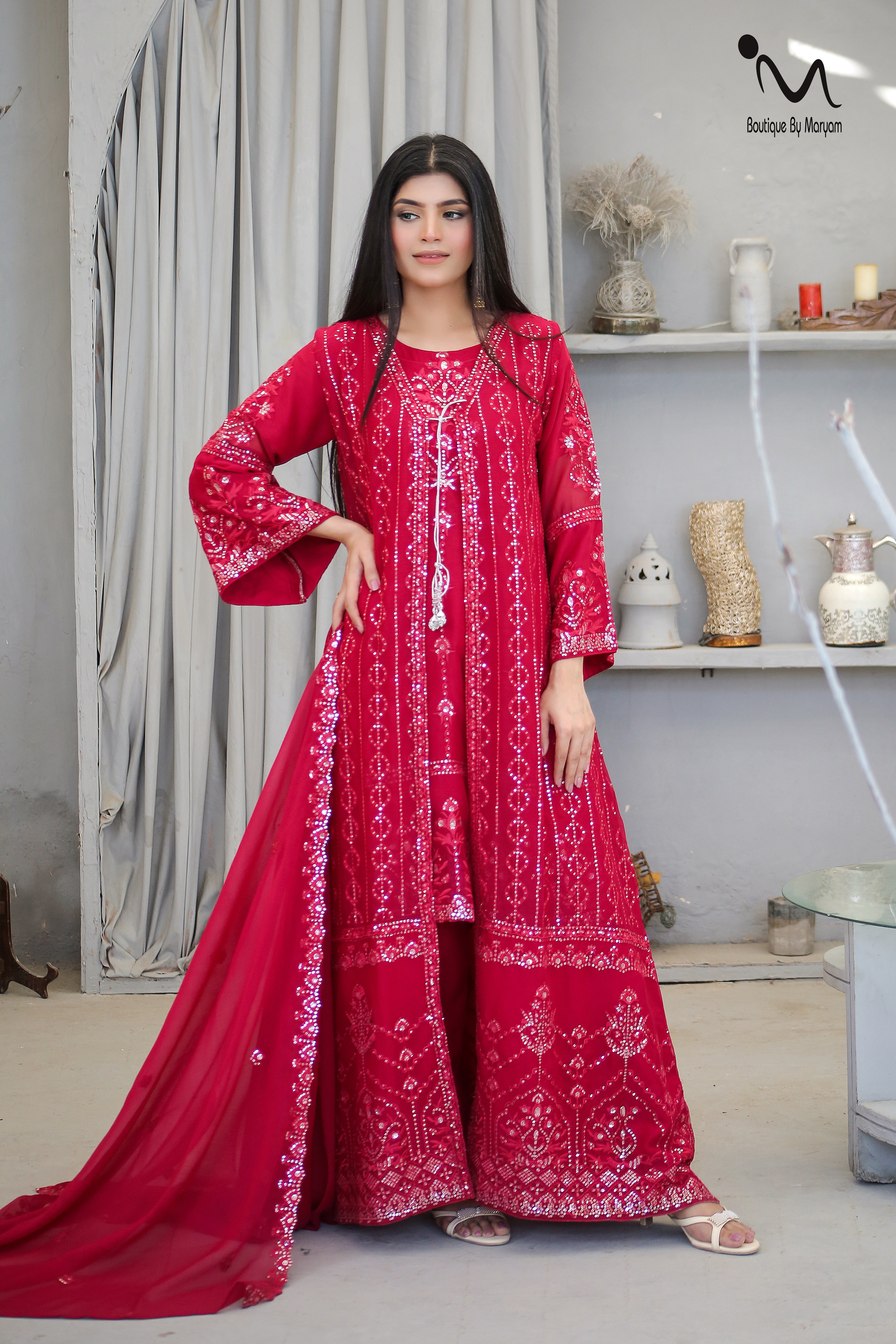 BF-023 4PC Sequence Sitara Maxi | Luxury Floor Length Bridal & Wedding Gown