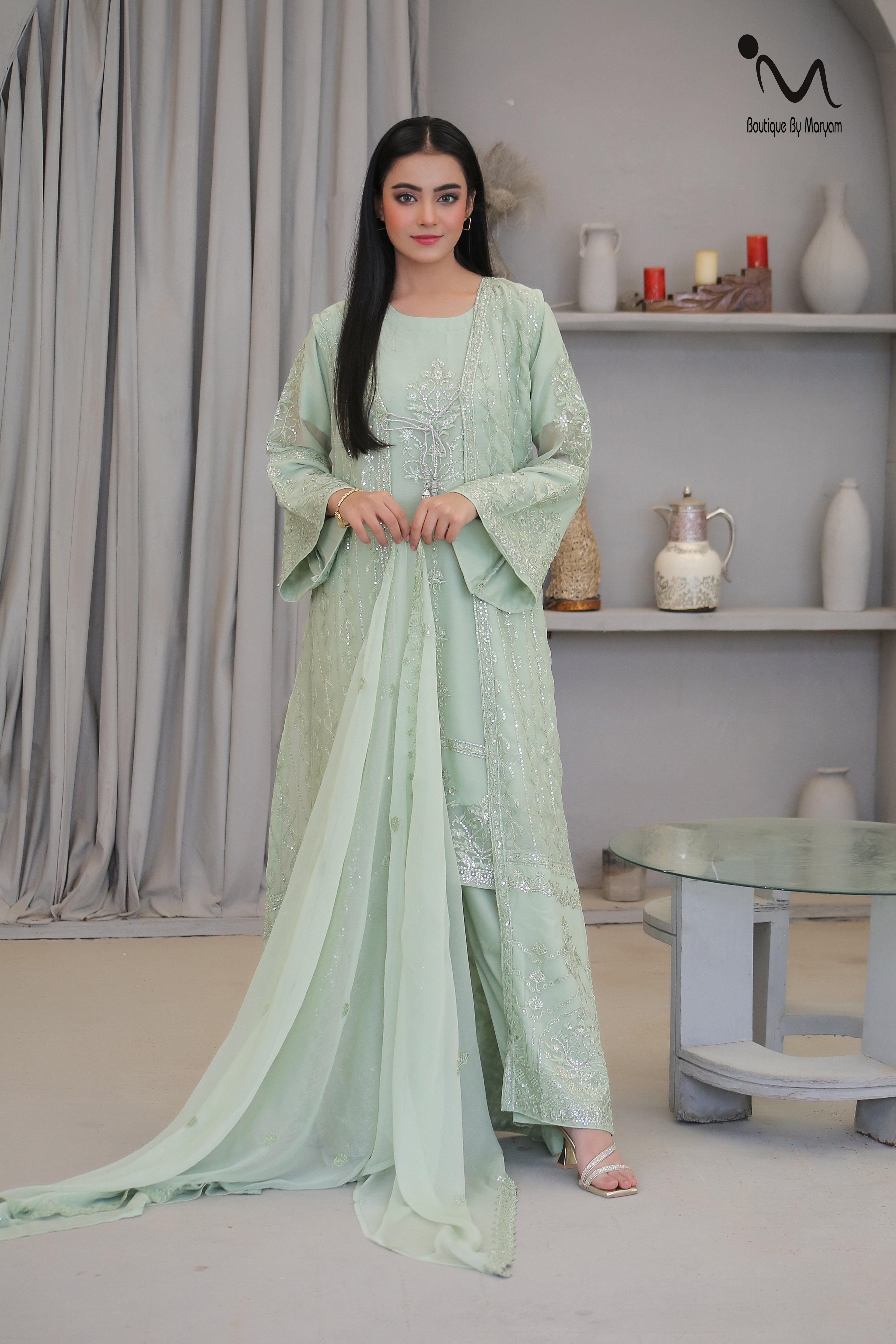 BF-023 4PC Sequence Sitara Maxi | Luxury Floor Length Bridal & Wedding Gown