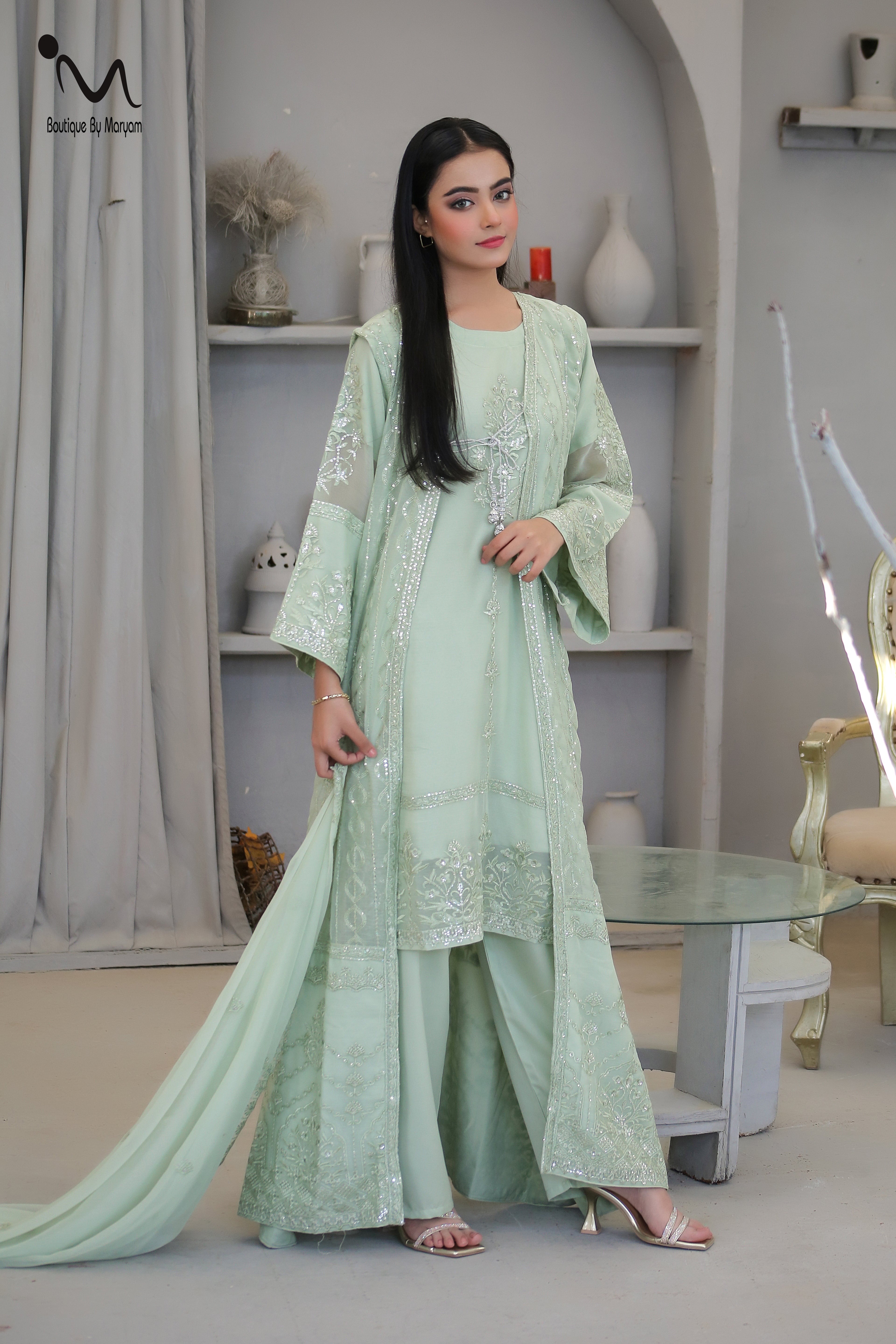 BF-023 4PC Sequence Sitara Maxi | Luxury Floor Length Bridal & Wedding Gown