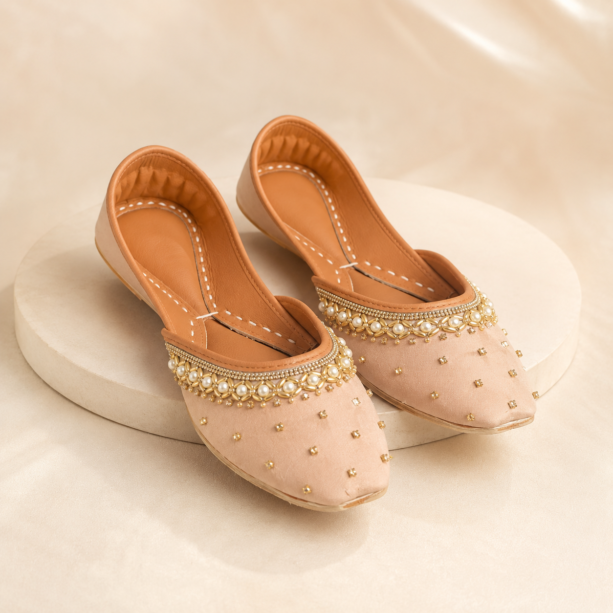 JUT-001 Pearl Embellished Khussa Mule Jutti