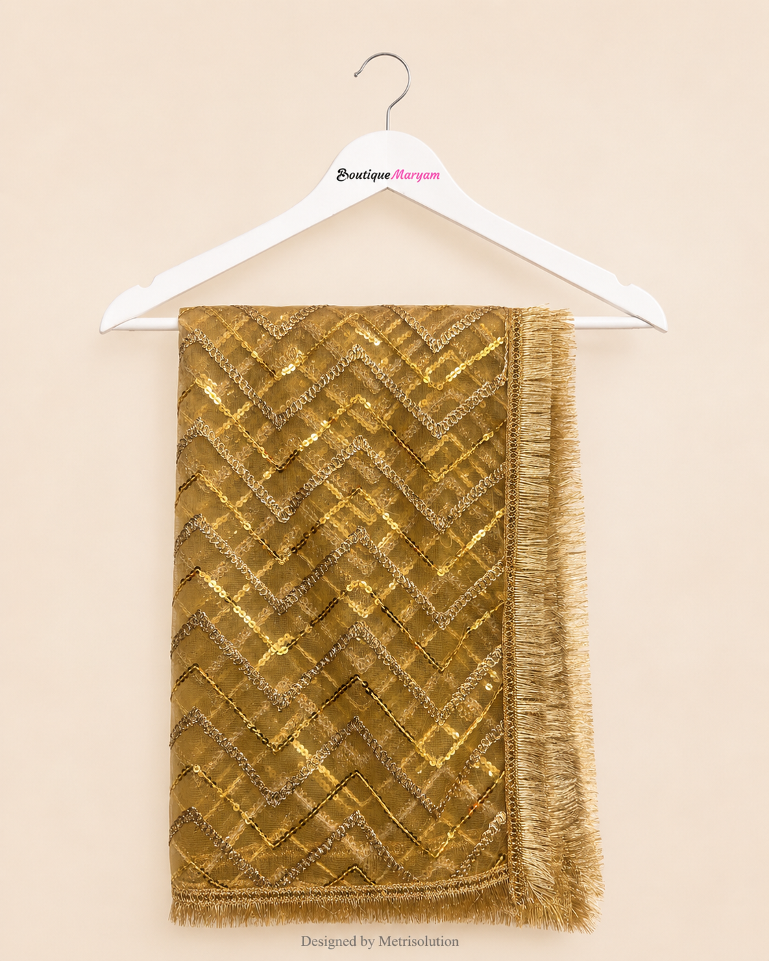DUP-009 - Mustard Noor-e-Riwaayat Chevron Net Dupatta