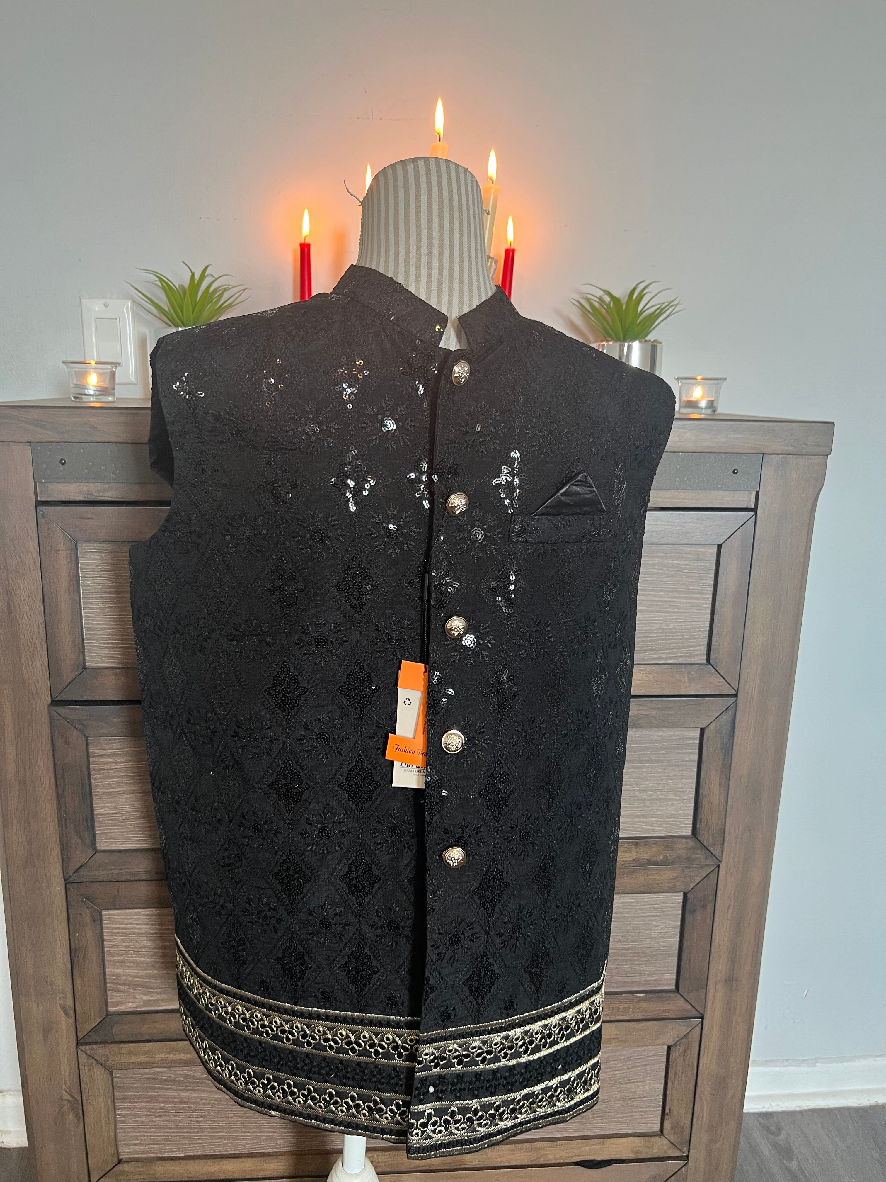 Men's Premium Sequin Embroidered Waistcoat – Slim Fit Luxury Festive Vest