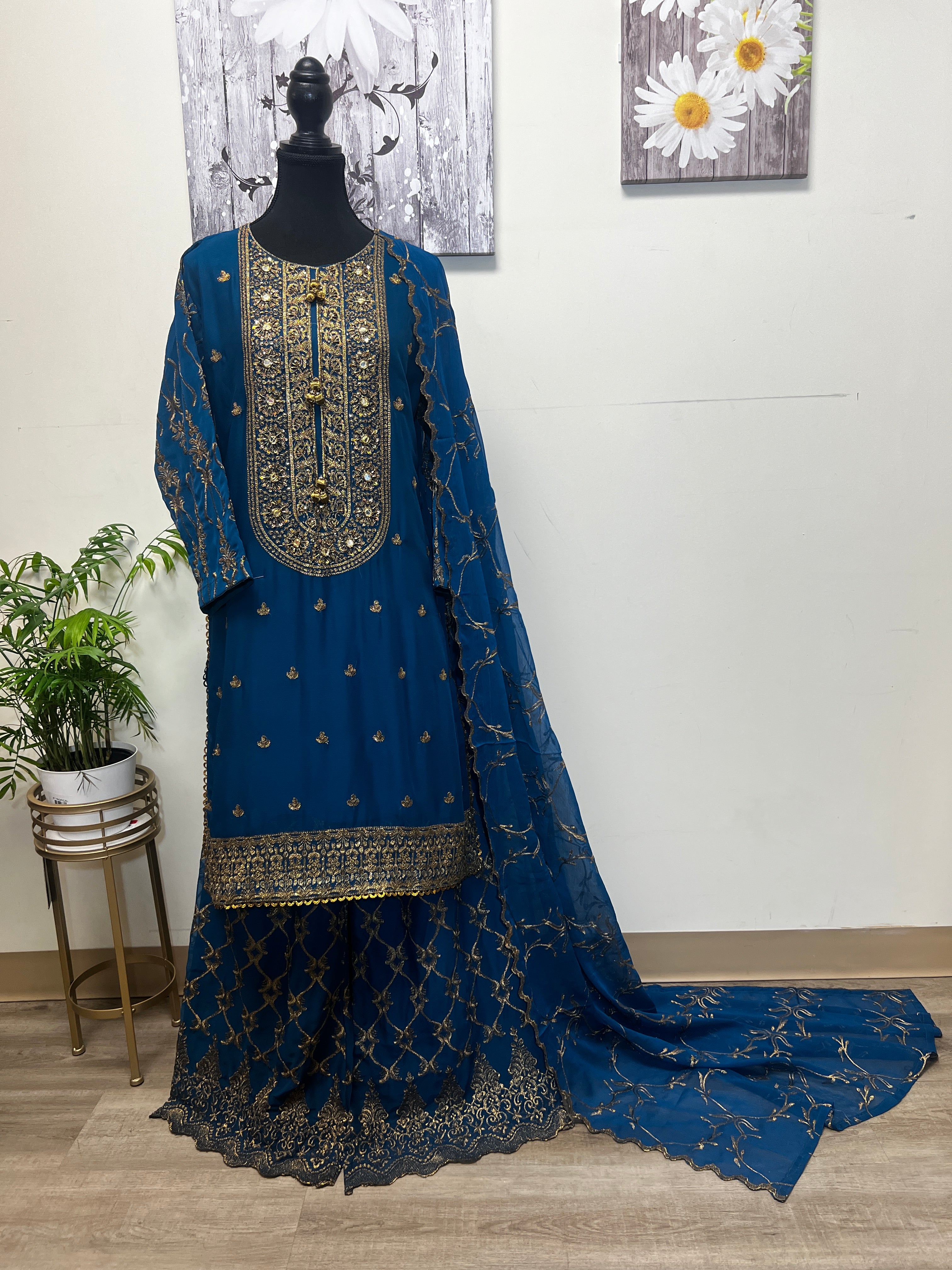 Chiffon Sharara with Tilla Work | Hand-Embroidered Bridal & Party Wear