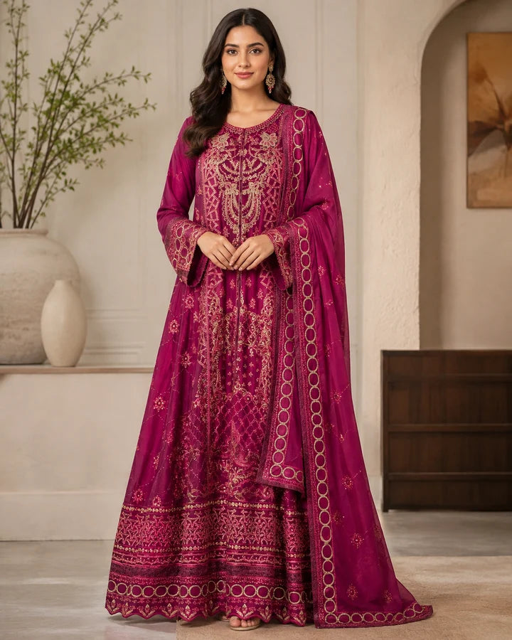 CHM-01 Embroidered Chiffon Full Maxi with Dupatta