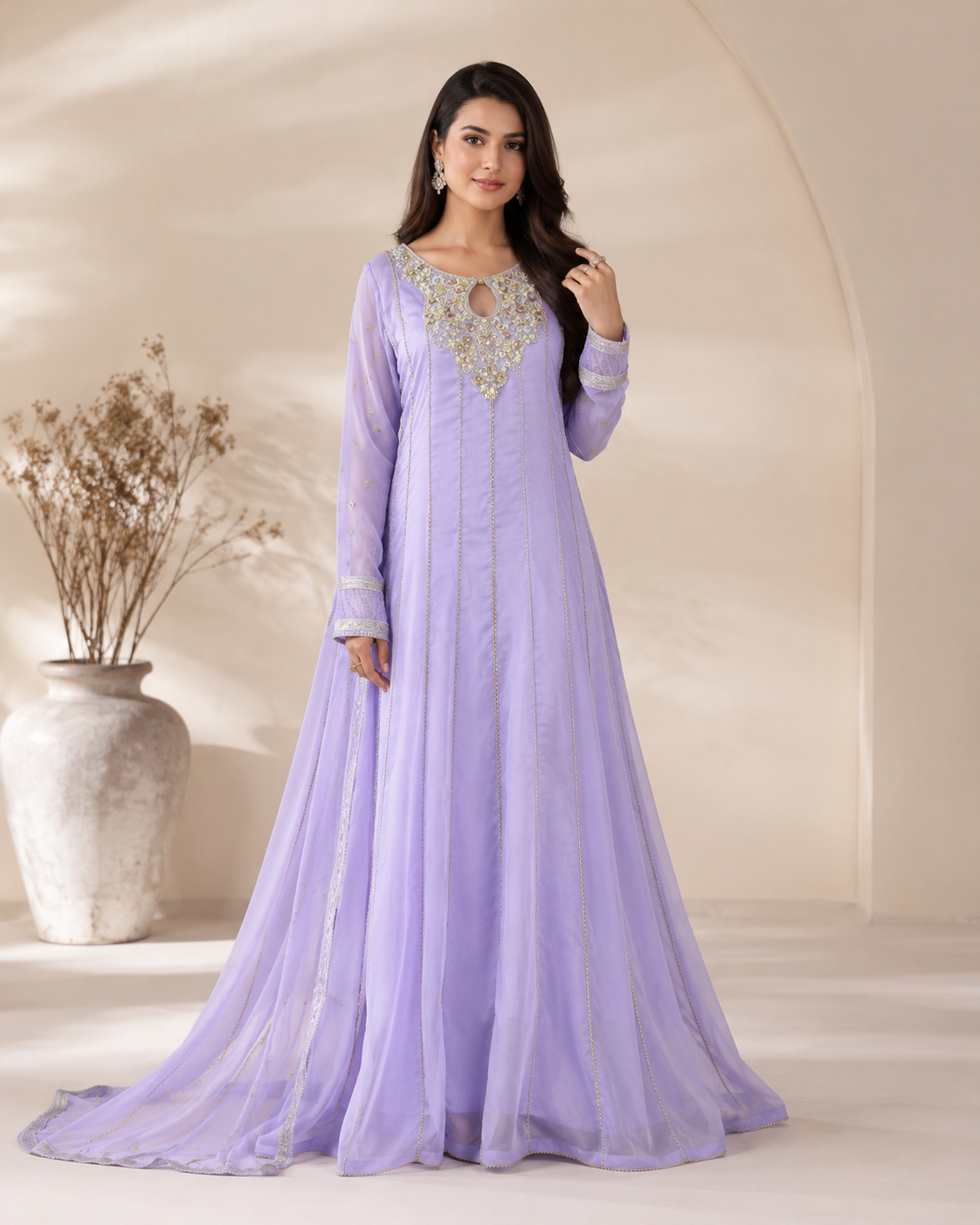 BM-CH-041 Embroidered Chiffon Anarkali Maxi with Dupatta