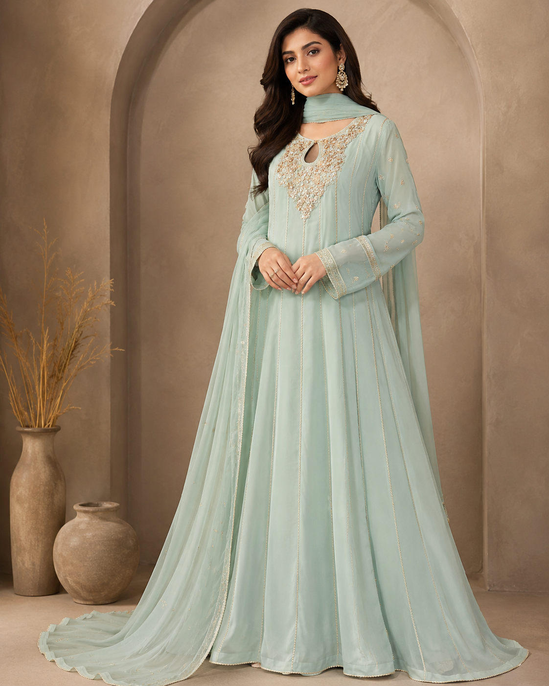 BM-CH-041 Embroidered Chiffon Anarkali Maxi with Dupatta
