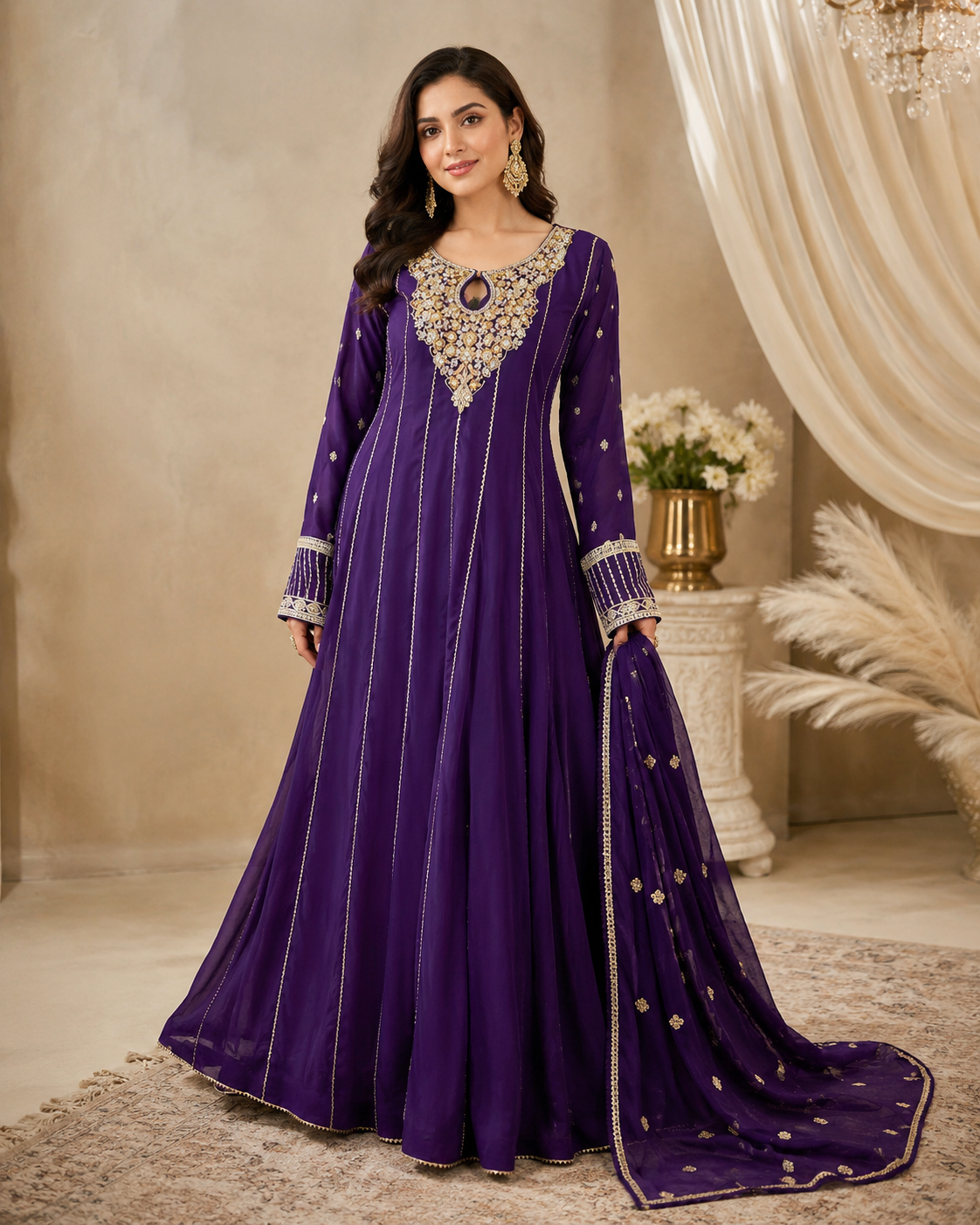 BM-CH-041 Embroidered Chiffon Anarkali Maxi with Dupatta